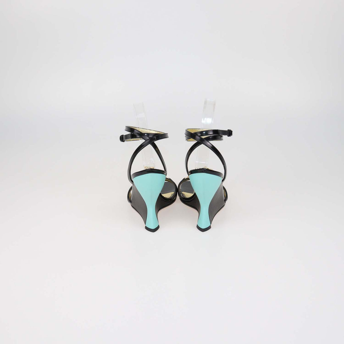 Gucci Black Patent Leather House Snake Head Crystal Sandals