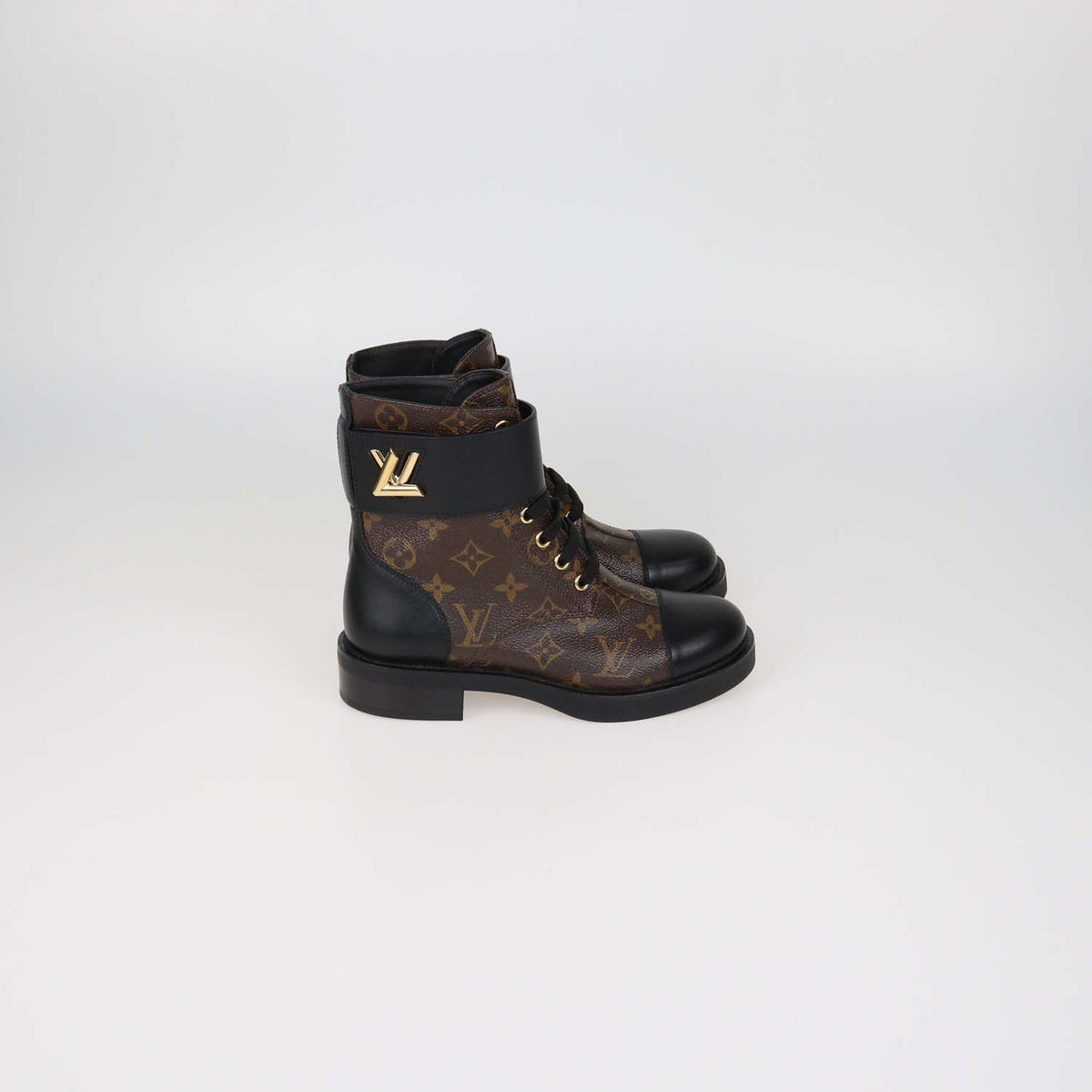 Louis Vuitton Black Monogram Canvas and Leather Wonderland Flat Ranger Boots