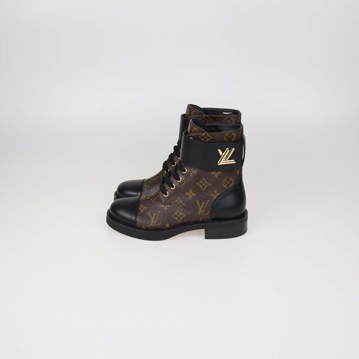 Louis Vuitton Black Monogram Canvas and Leather Wonderland Flat Ranger Boots