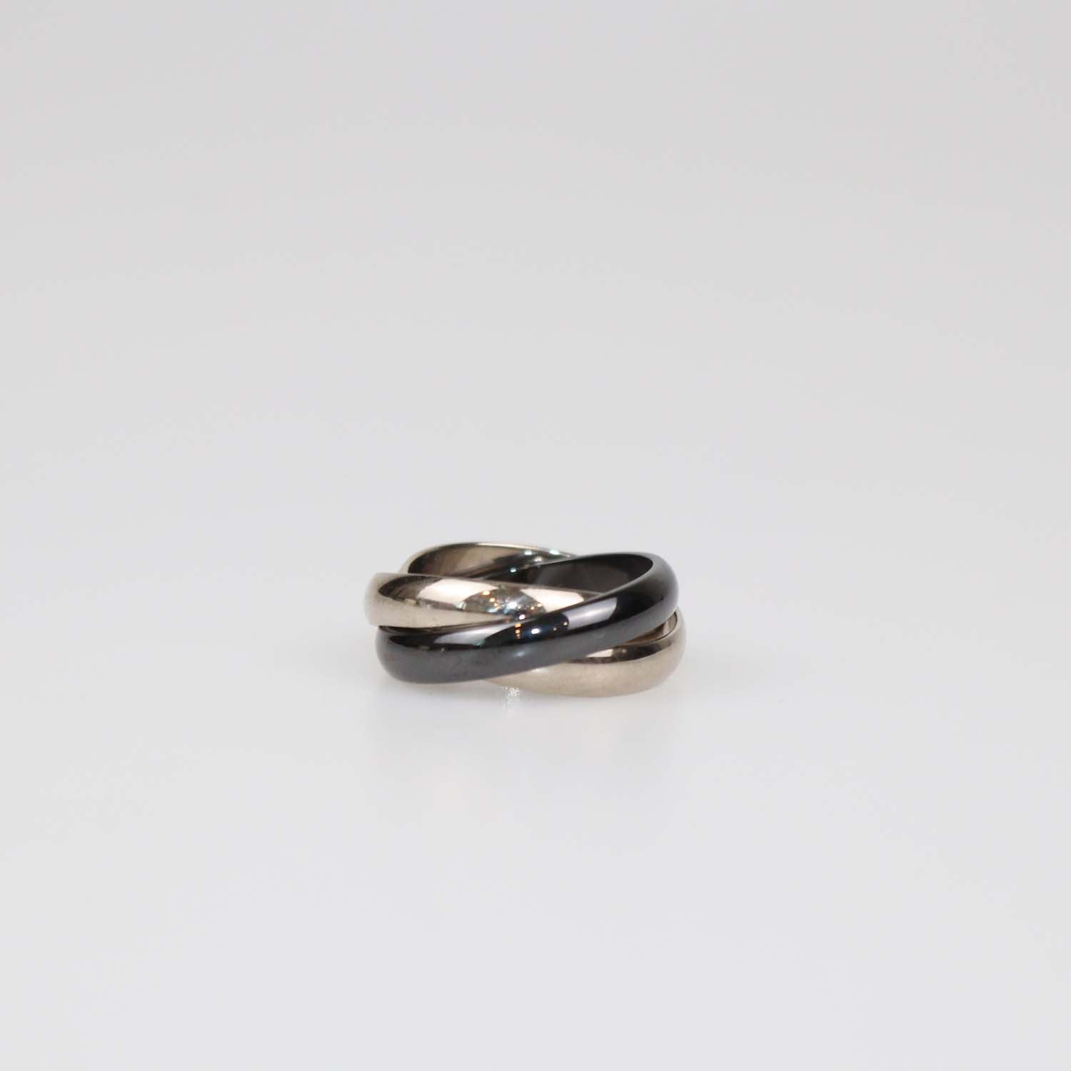 Cartier 18K White Gold Ceramic Trinity Ring Size 50