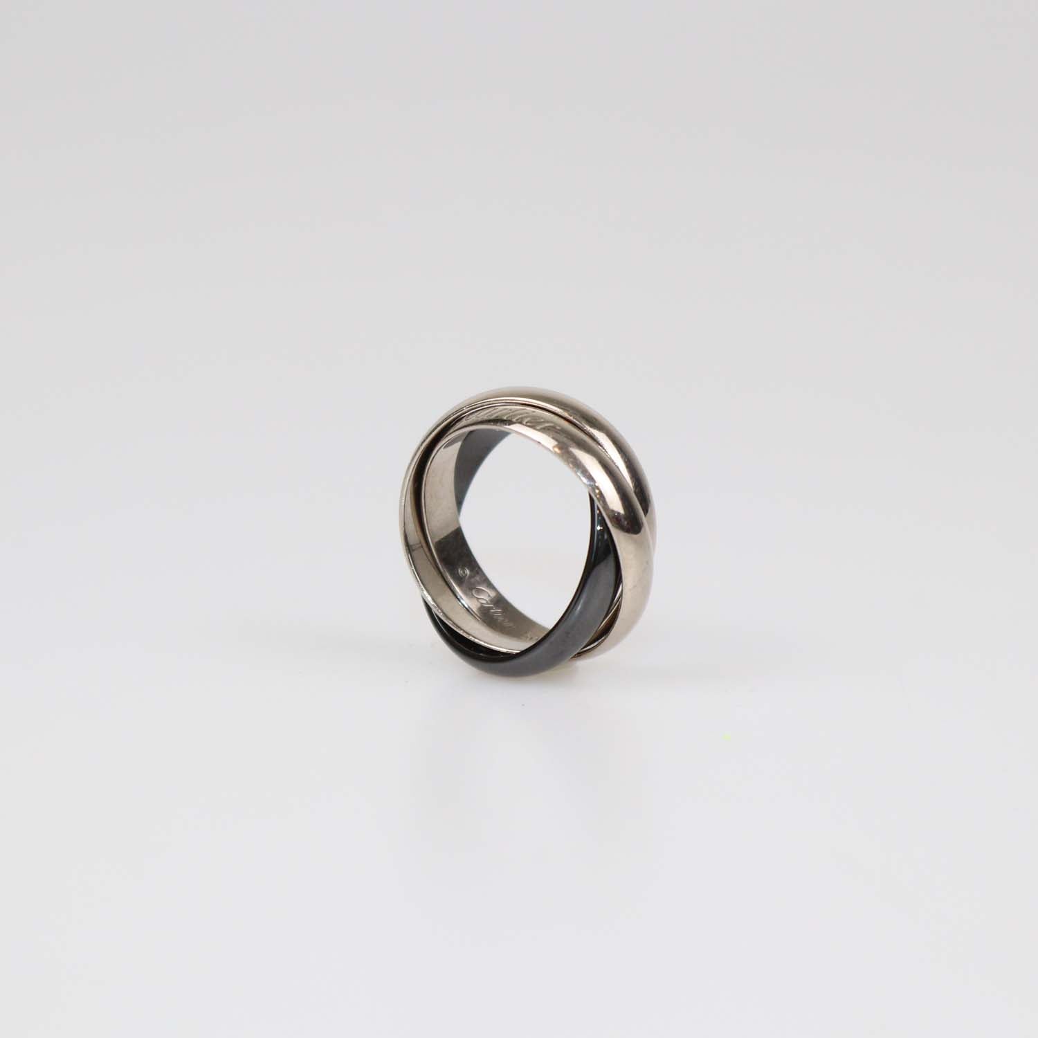 Cartier 18K White Gold Ceramic Trinity Ring Size 50