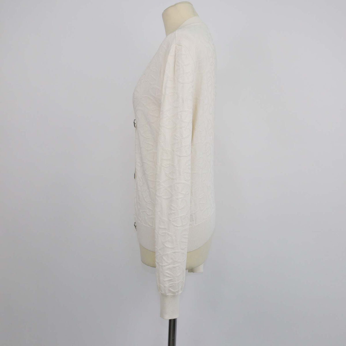 Hermes Off White Silk Cotton Knit Chain D'Ancre Cardigan