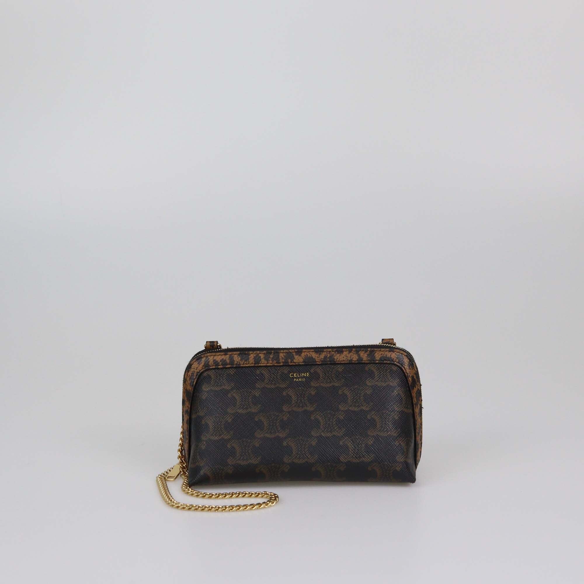 Celine Black/Brown Triomphe Mini Chain Clutch Womens Celine