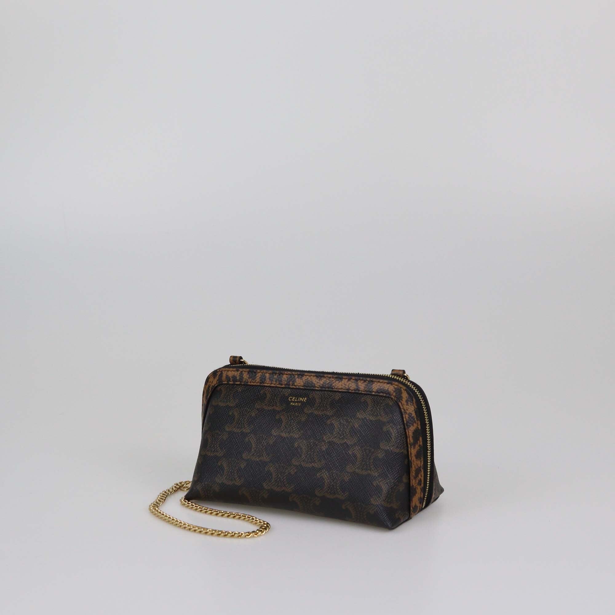 Celine Black/Brown Triomphe Mini Chain Clutch Womens Celine