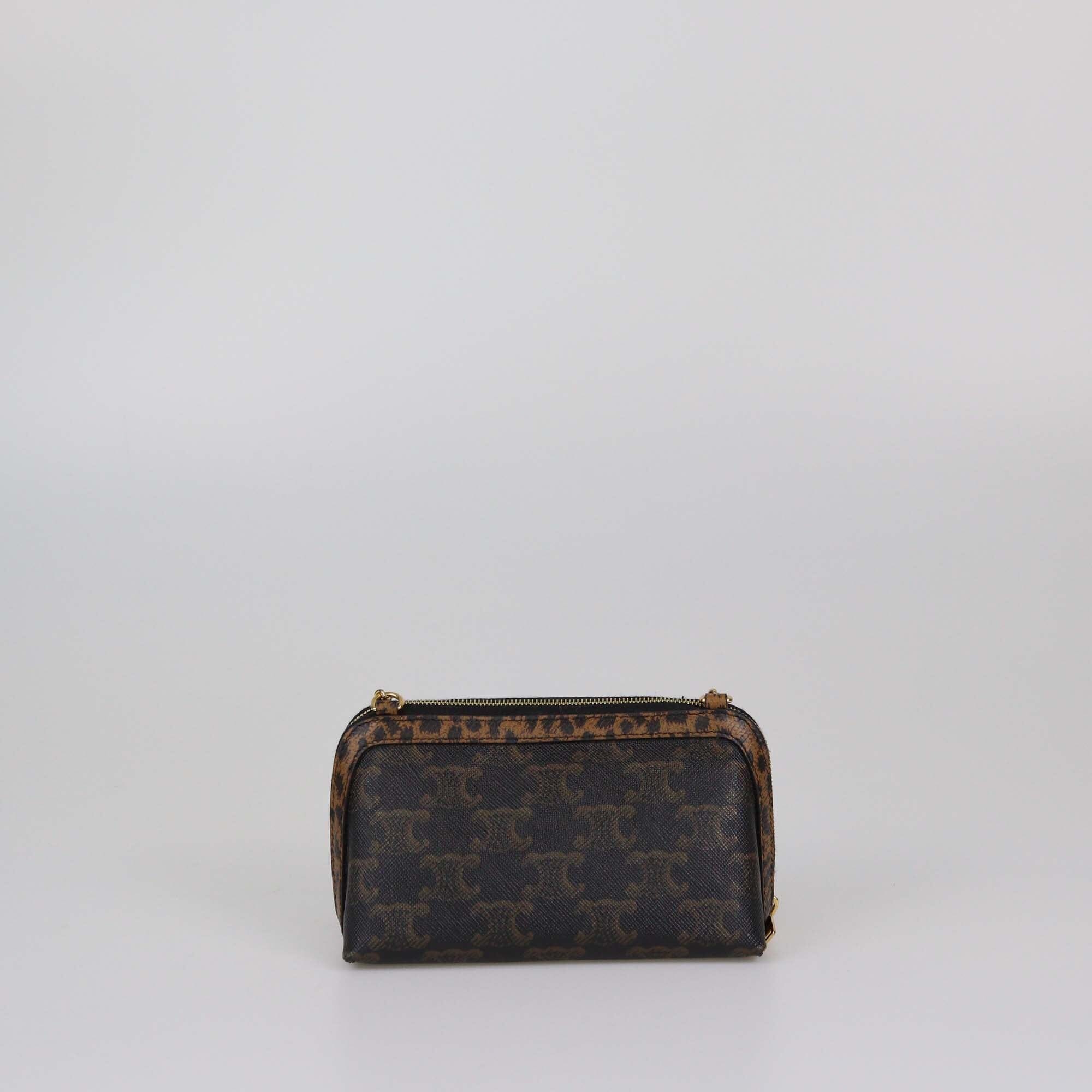 Celine Black/Brown Triomphe Mini Chain Clutch Womens Celine