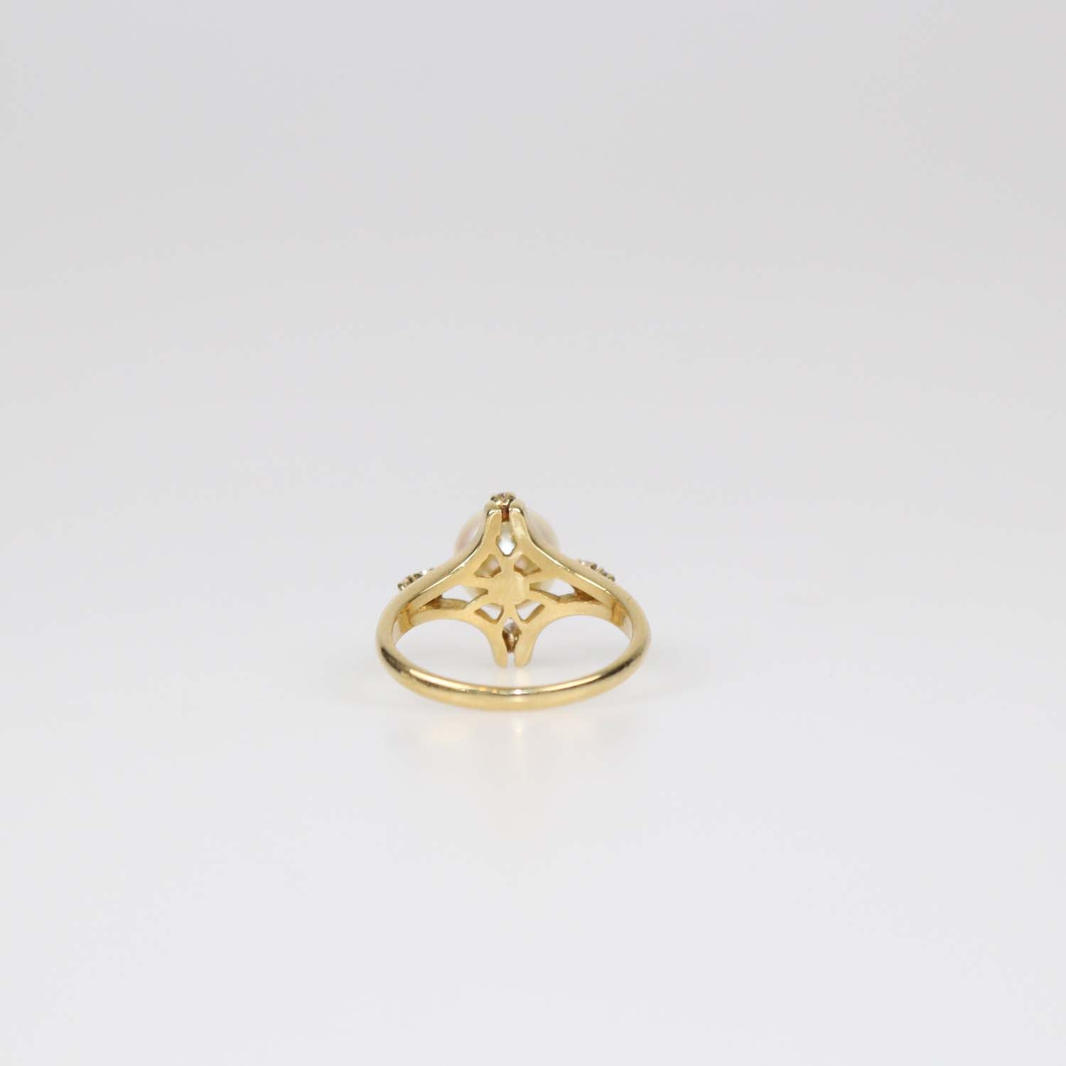 Mikimoto 18K Yellow Gold Pearl Diamond Ring Size 53
