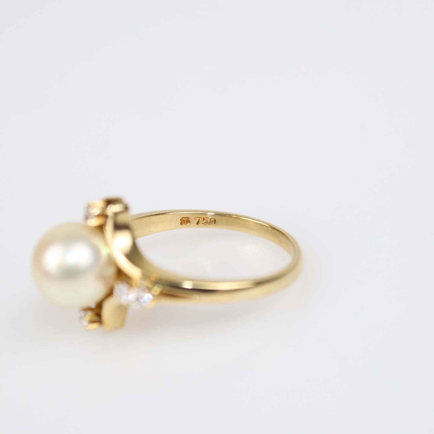 Mikimoto 18K Yellow Gold Pearl Diamond Ring Size 53