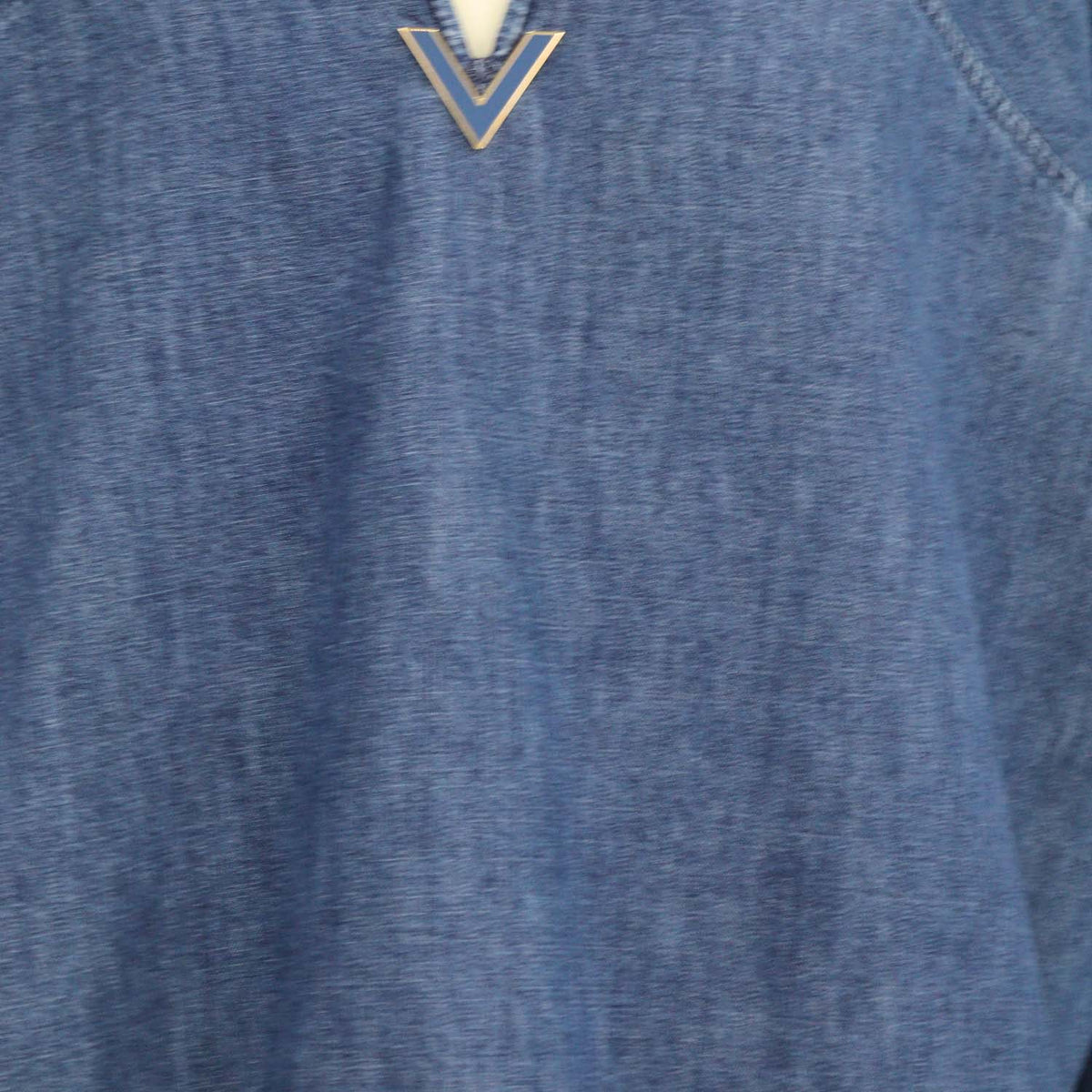Valentino Blue Denim V-Neck Three-Quarter Sleeve Top