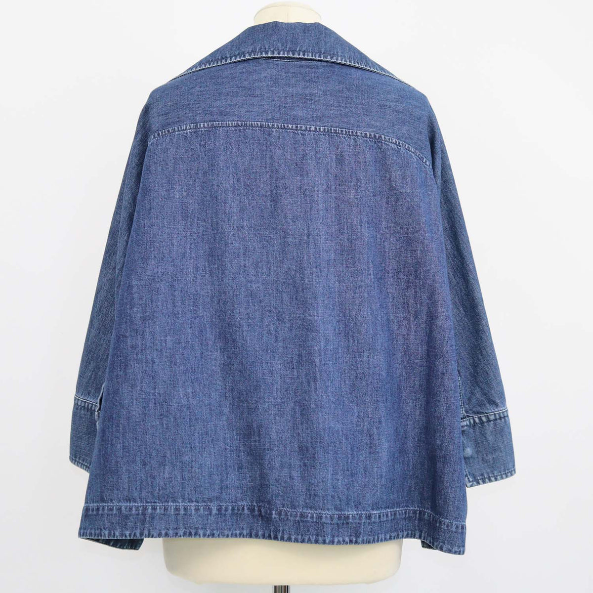 Valentino Blue Denim V-Neck Three-Quarter Sleeve Top