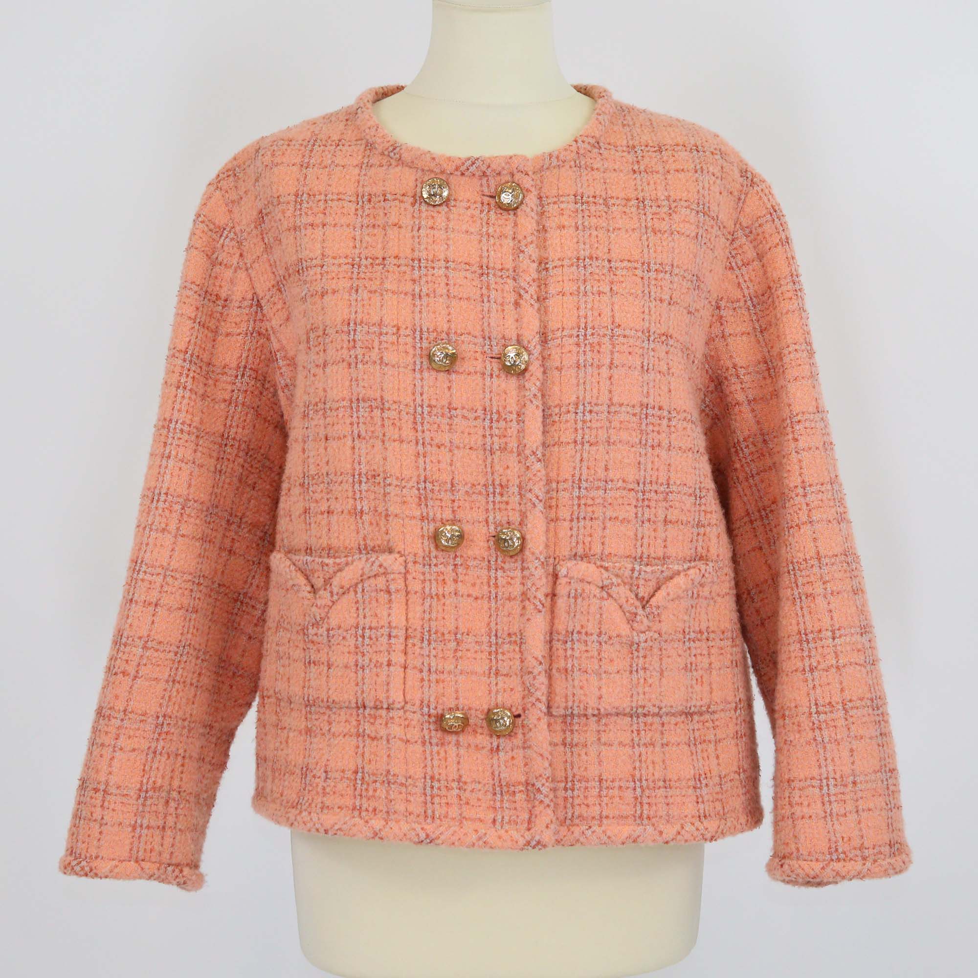 Chanel Peach Tweed CC Button Detailed Jacket