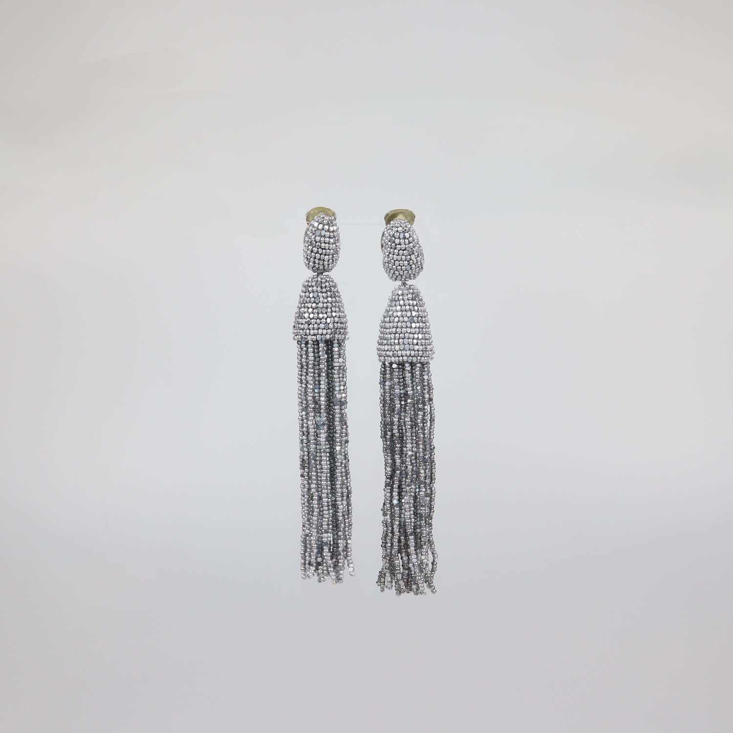 Oscar De La Renta Beaded Classic Short tassel Drop Clip-On Earrings