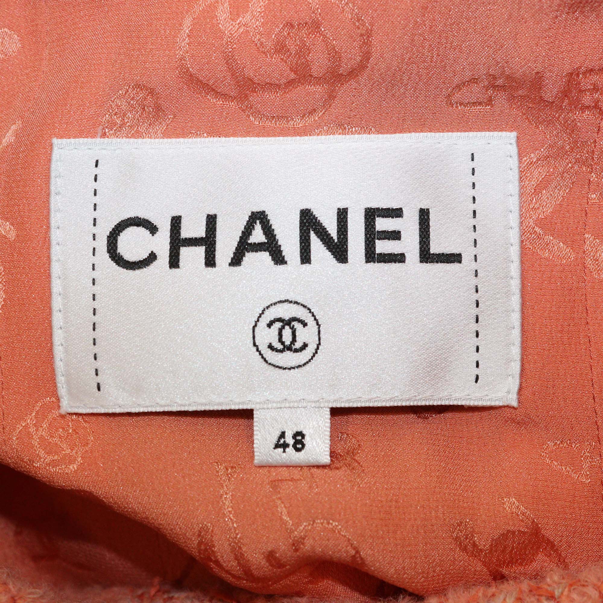 Chanel Peach Tweed CC Button Detailed Jacket