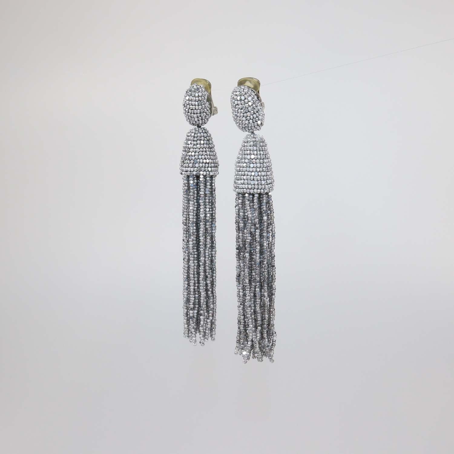 Oscar De La Renta Beaded Classic Short tassel Drop Clip-On Earrings