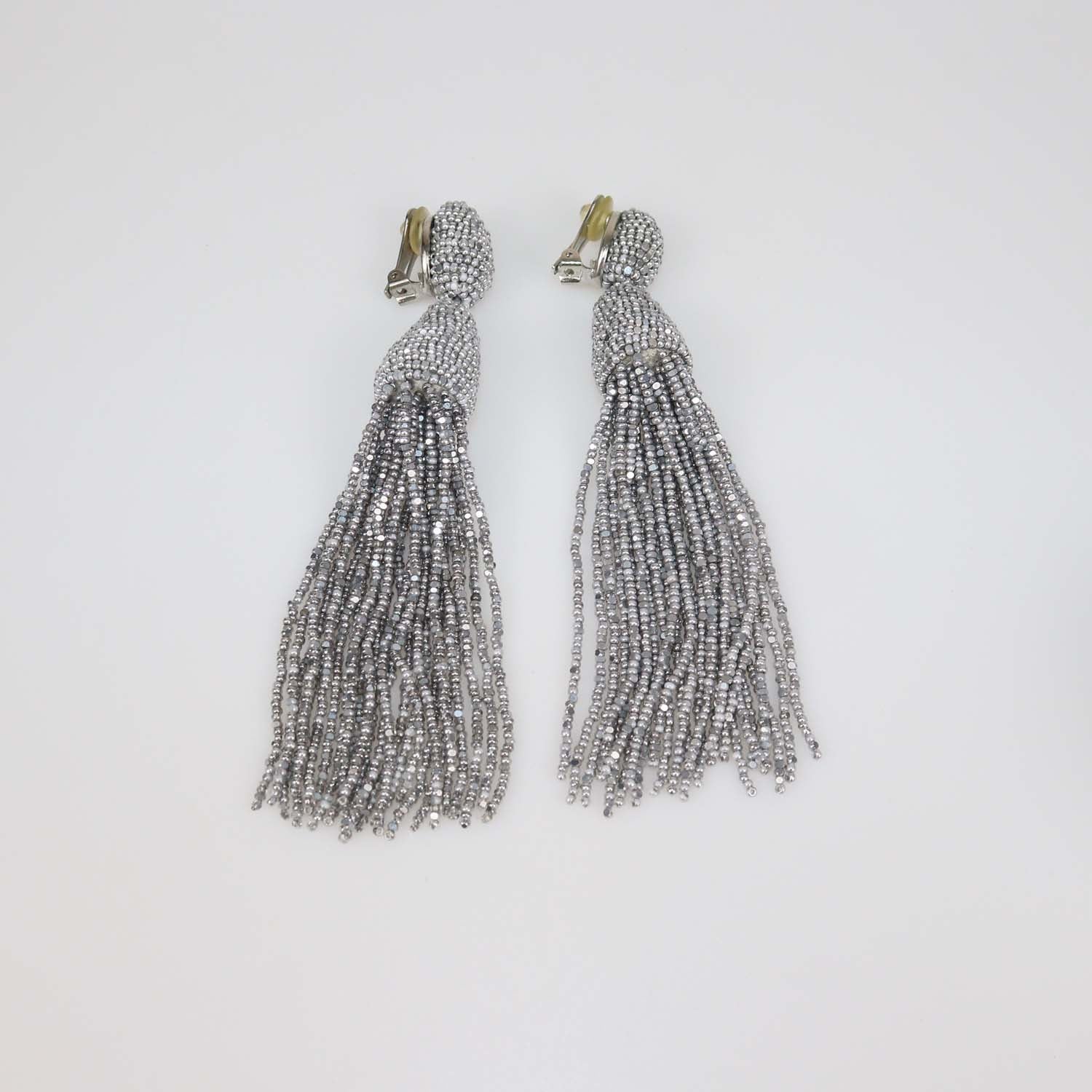 Oscar De La Renta Beaded Classic Short tassel Drop Clip-On Earrings