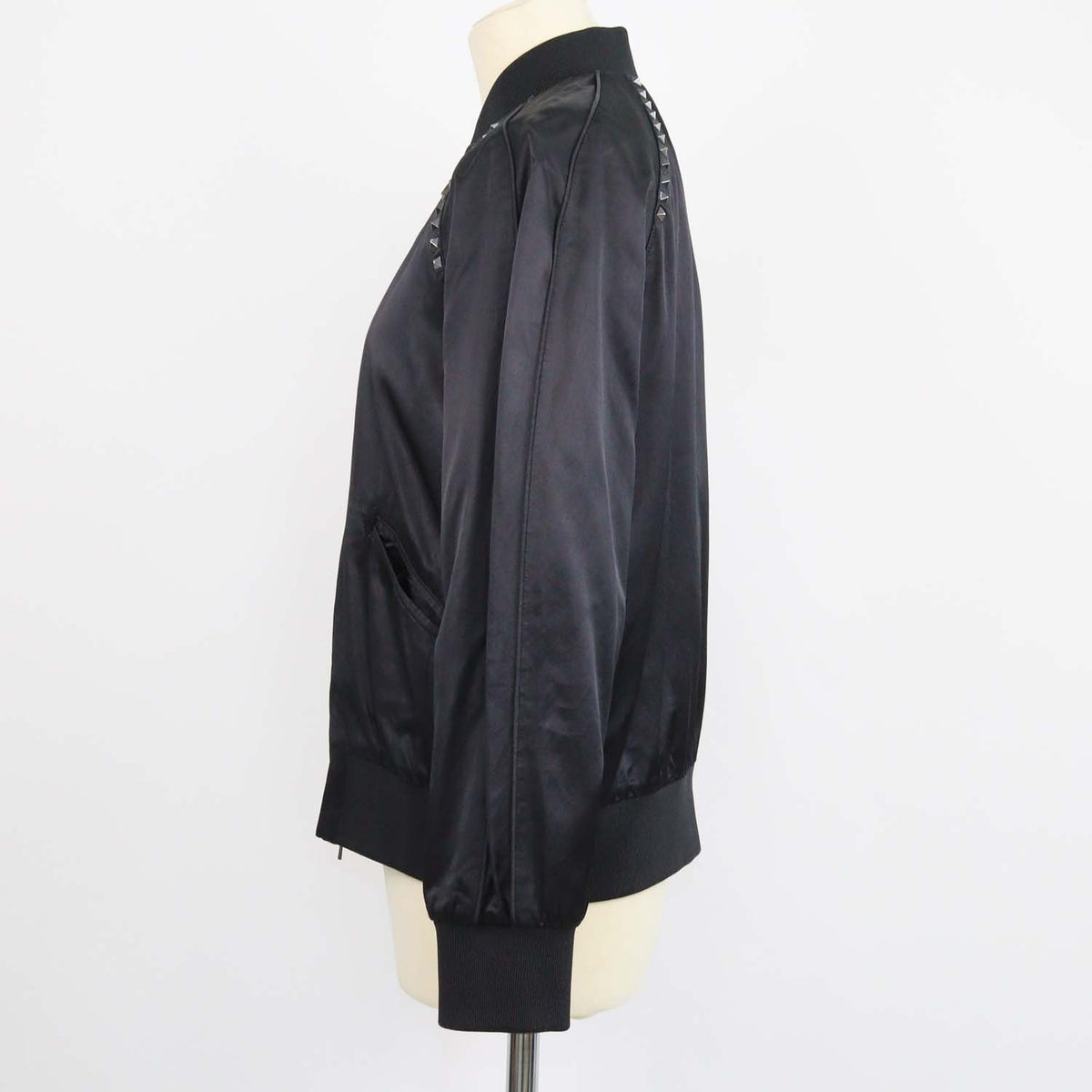 Valentino Black Blend Viscose Rockstud Zip Bomber Jacket