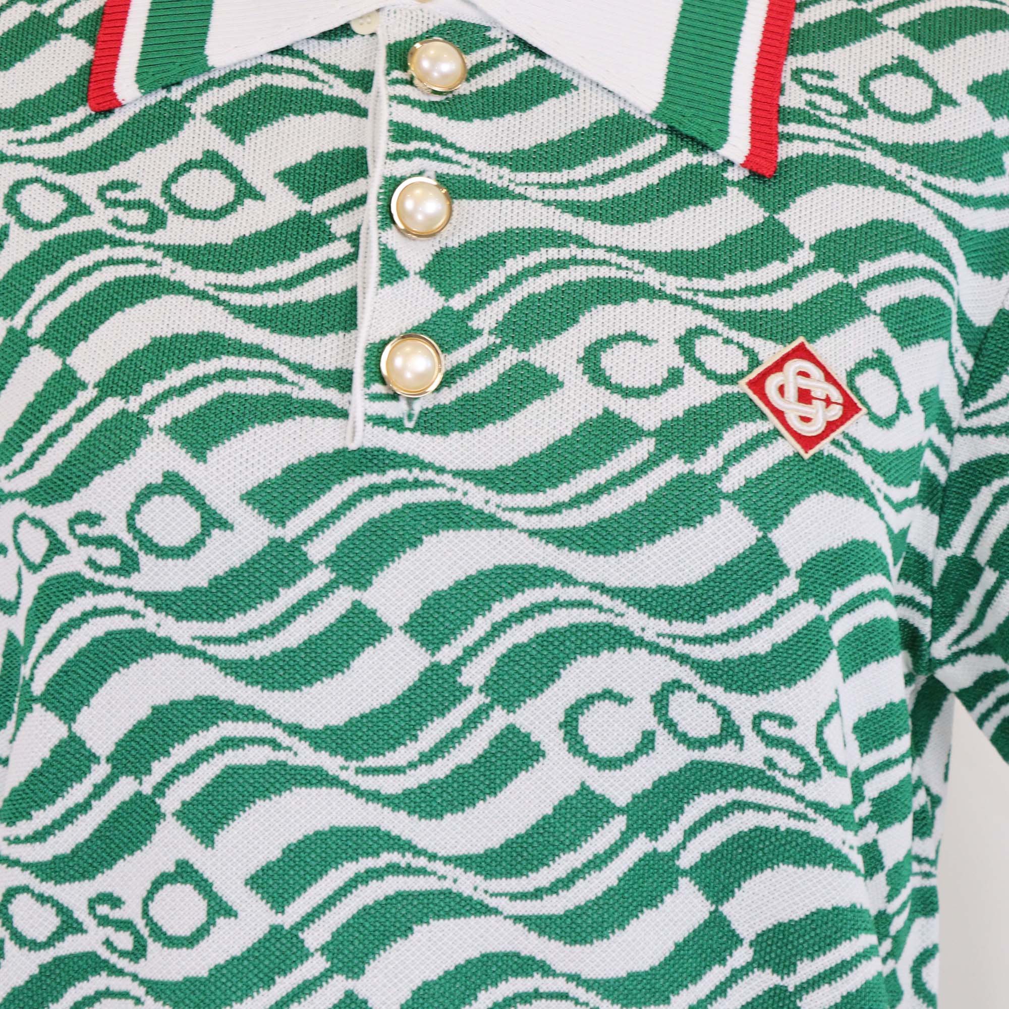 Casablanca Green/White Viscose Flying Flag Knitted Polo Shirt