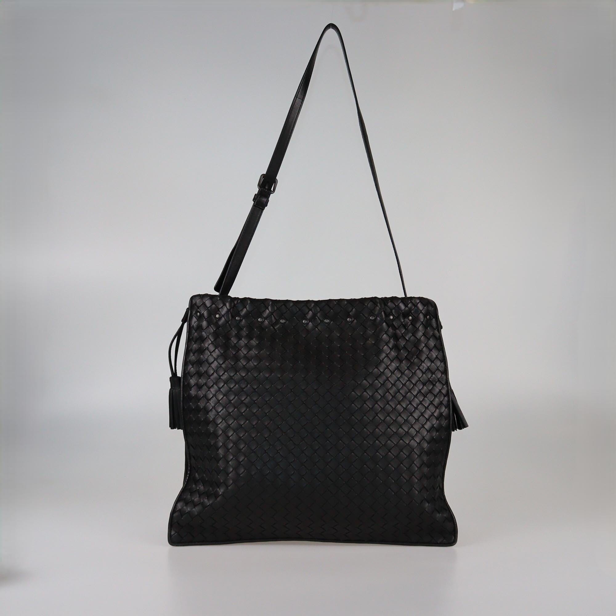 Bottega Veneta Black Intrecciato Tassel Drawstring Bag Womens Bottega Veneta