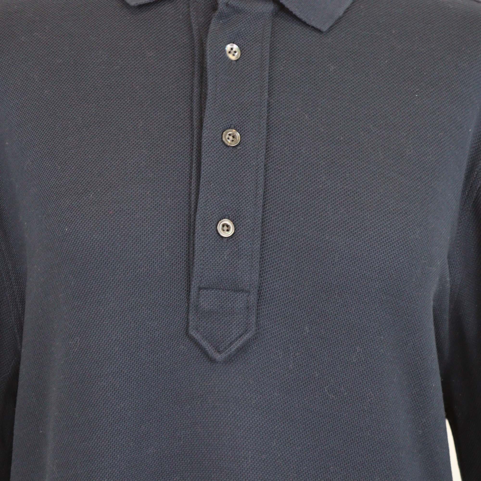 Tom Ford Navy Blue Cotton Long Sleeve Polo Shirt