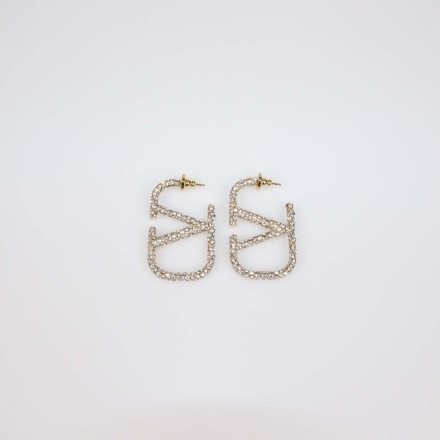 Valentino Gold Tone VLogo Signature Crystal Earrings