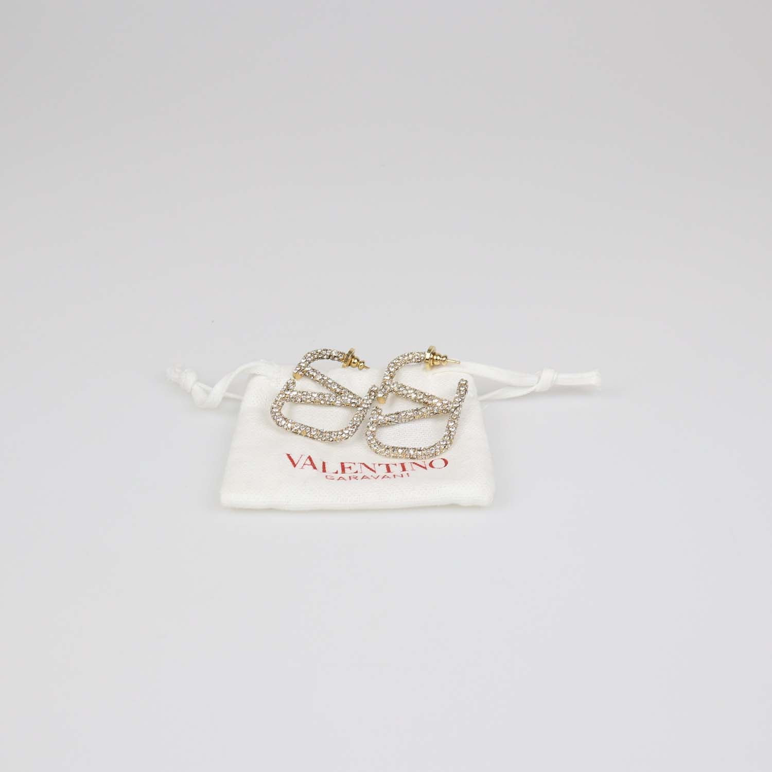 Valentino Gold Tone VLogo Signature Crystal Earrings