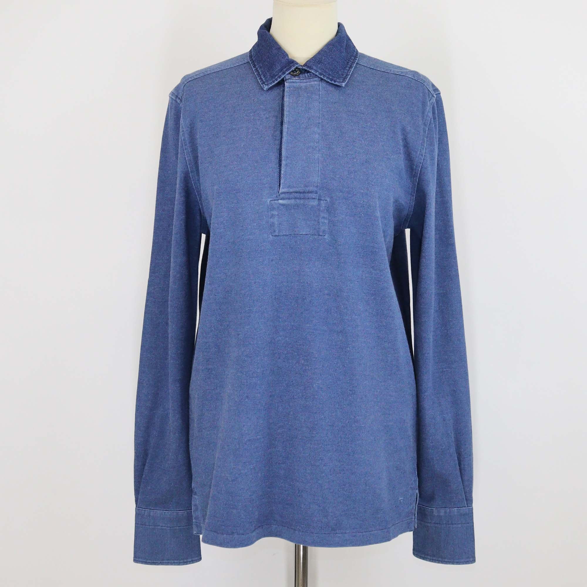 Tom Ford Blue Cotton Denim Effect Long Sleeve Polo Shirt