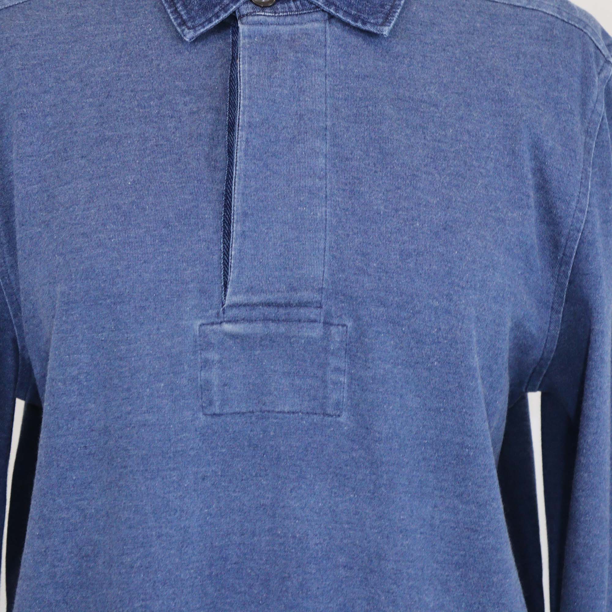 Tom Ford Blue Cotton Denim Effect Long Sleeve Polo Shirt