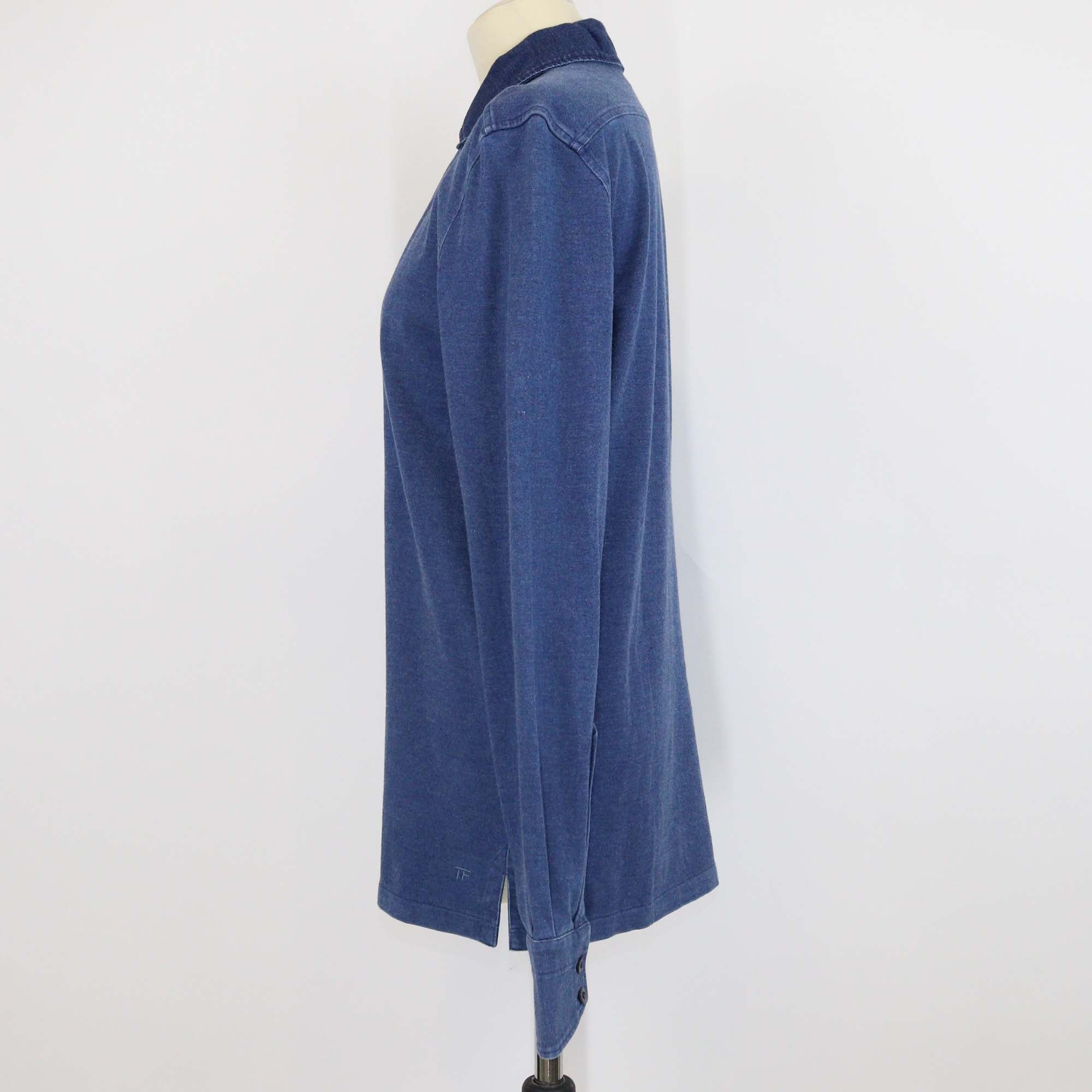 Tom Ford Blue Cotton Denim Effect Long Sleeve Polo Shirt