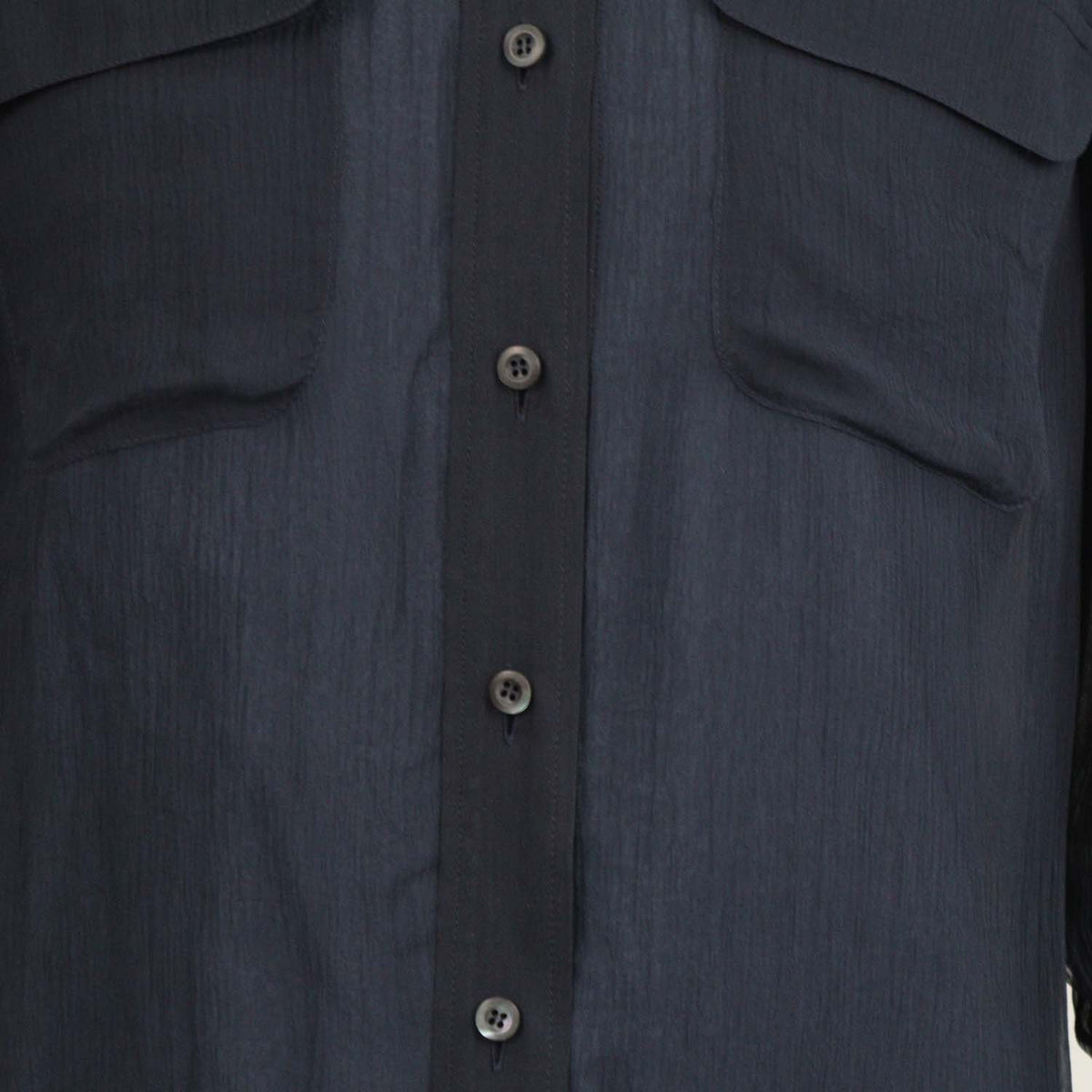 Prada Navy Silk Three Quarter Sleeve Chiffon Shirt