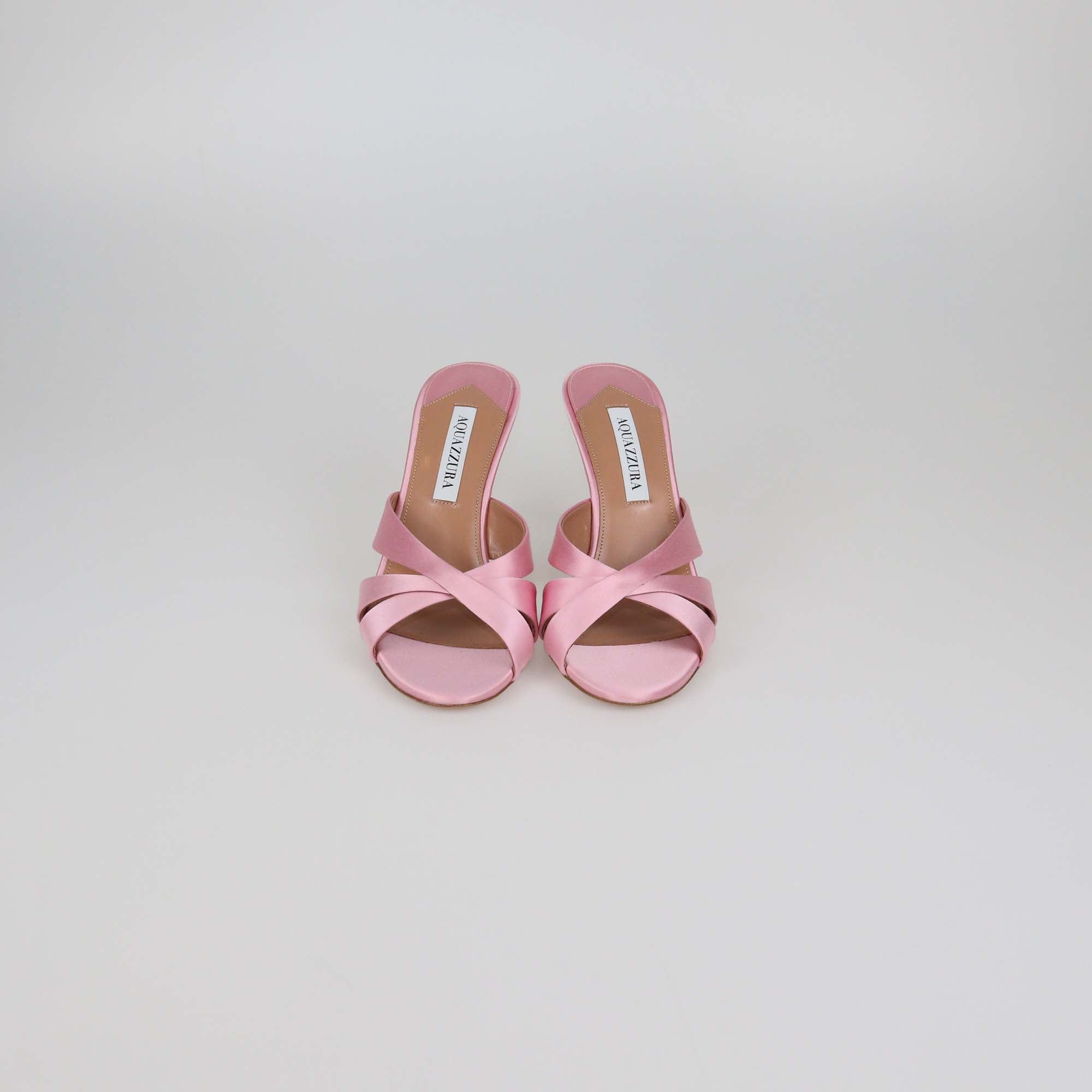 Aquazzura Pink Satin Kiss Me Quick Crossover Sandals