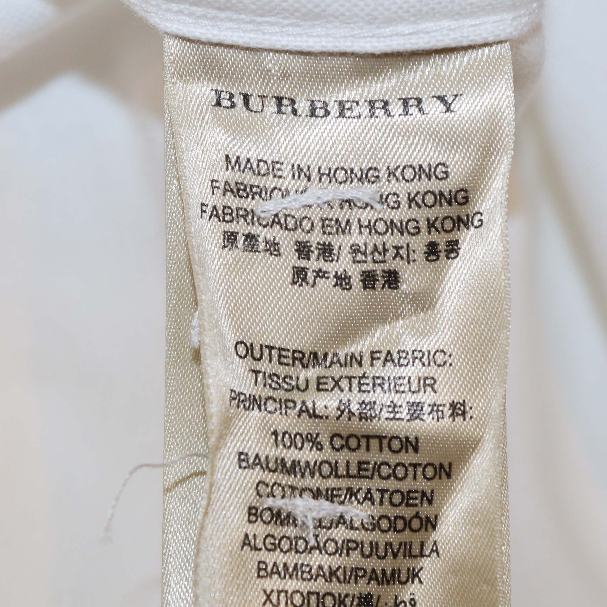 Burberry Brit White Cotton Check Trim Long Sleeve Shirt