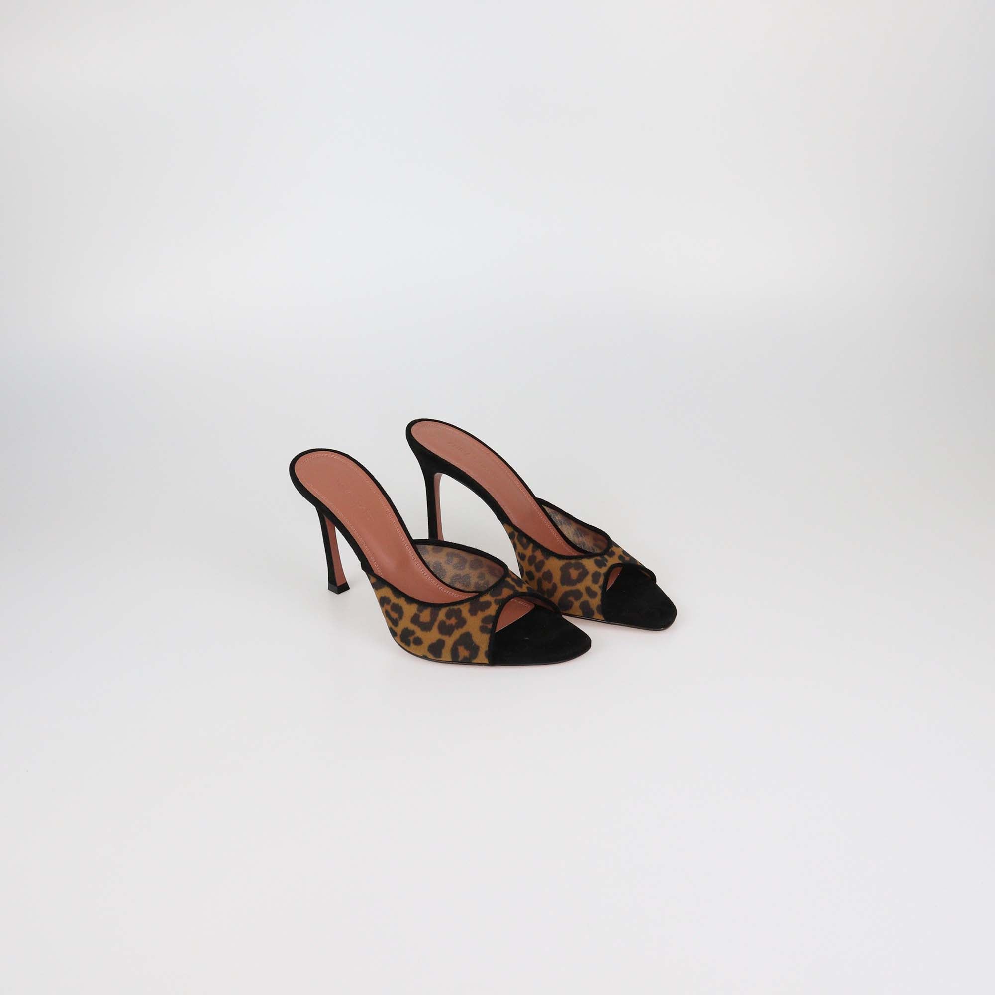 Amina Muaddi Black/Brown Leopard Print Mesh Nylon Alexa Mules