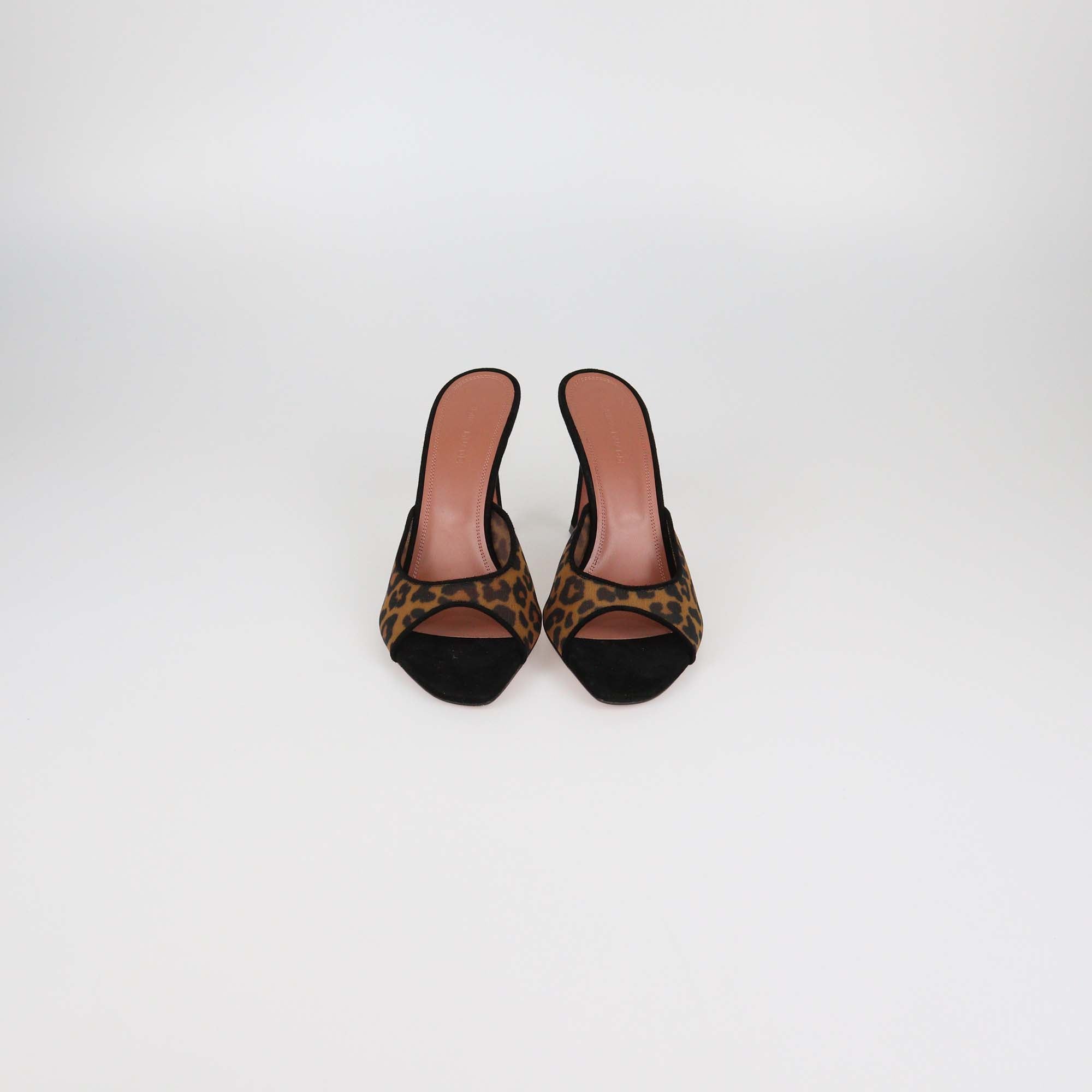 Amina Muaddi Black/Brown Leopard Print Mesh Nylon Alexa Mules