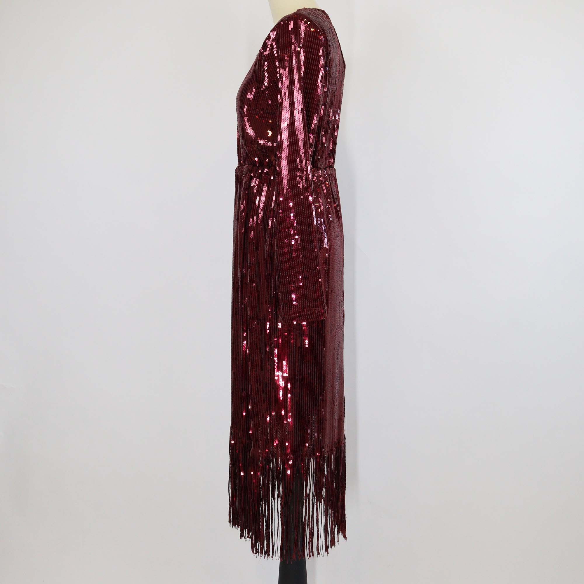 Y.A.S Burgundy Sequin Fringed Yastio Midi Dress