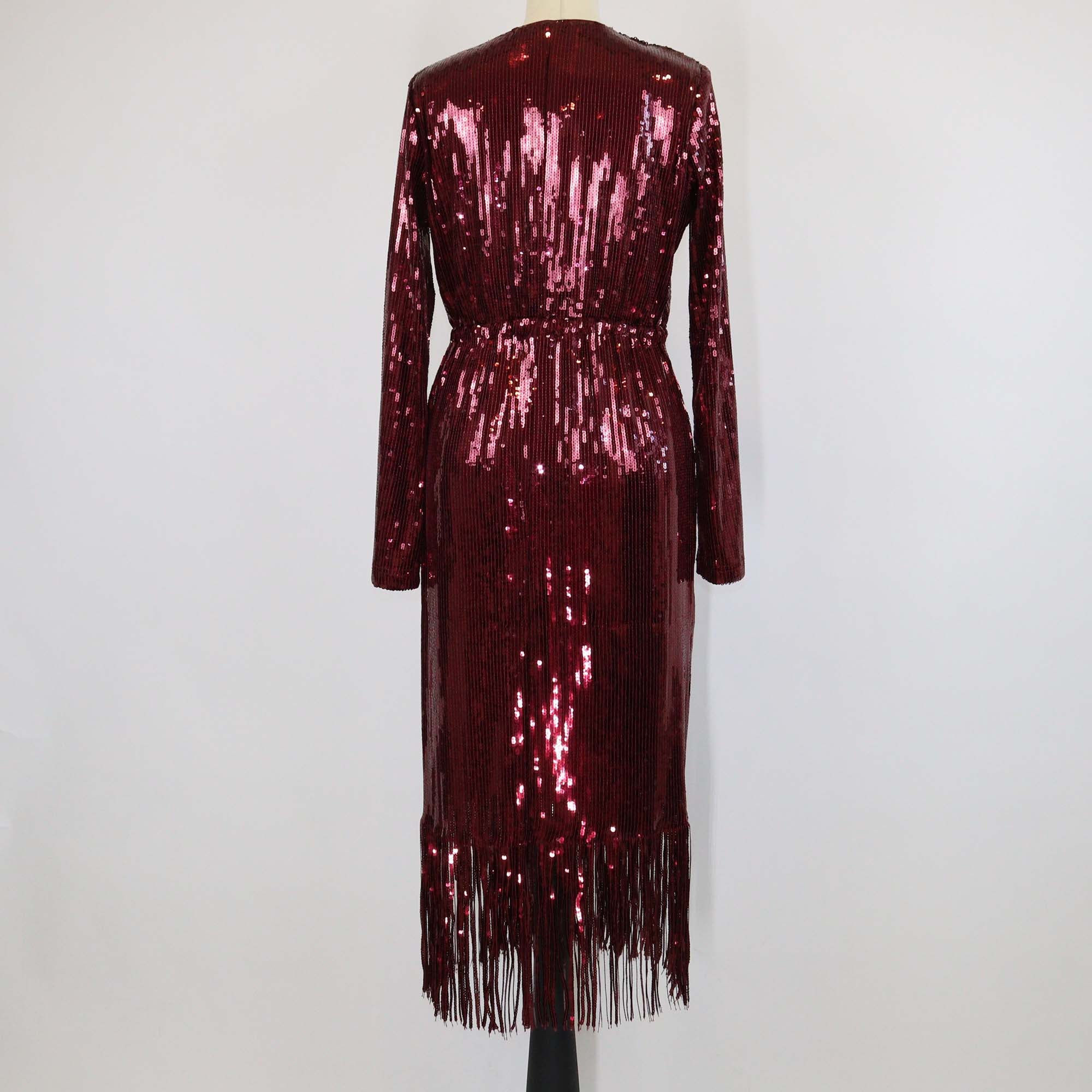 Y.A.S Burgundy Sequin Fringed Yastio Midi Dress
