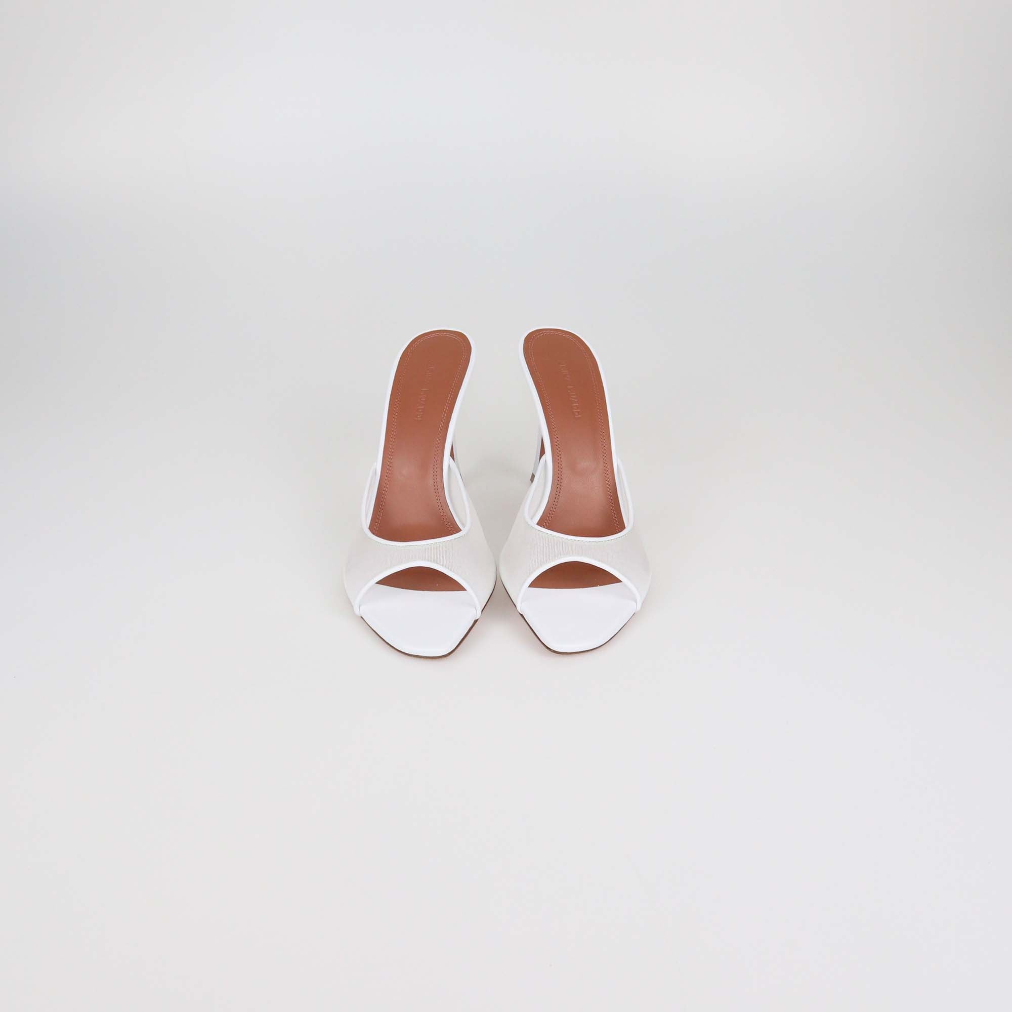 Amina Muaddi White Mesh Nylon Alexa Mules