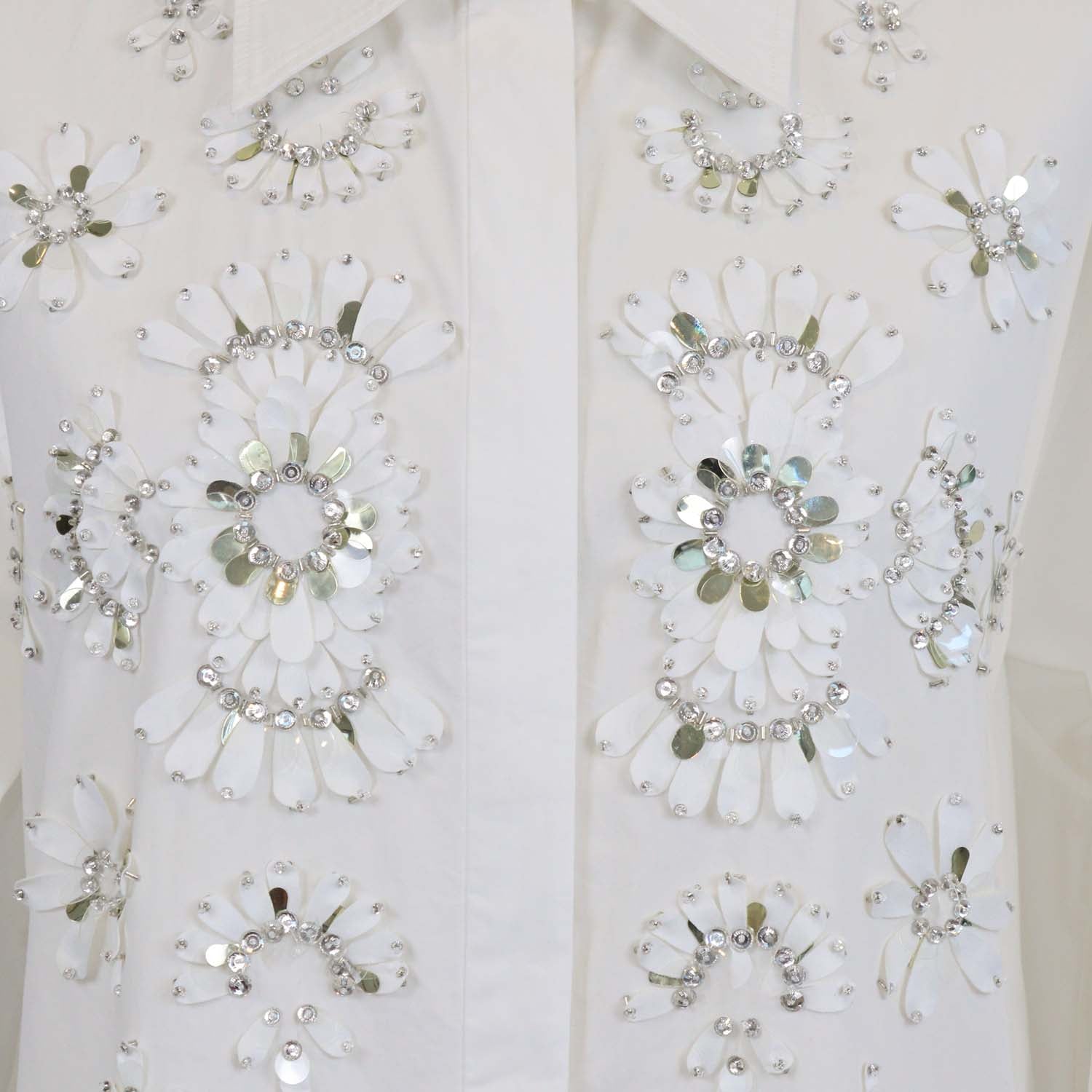 Valentino White Cotton Embroidered Embellished Long Sleeve Shirt