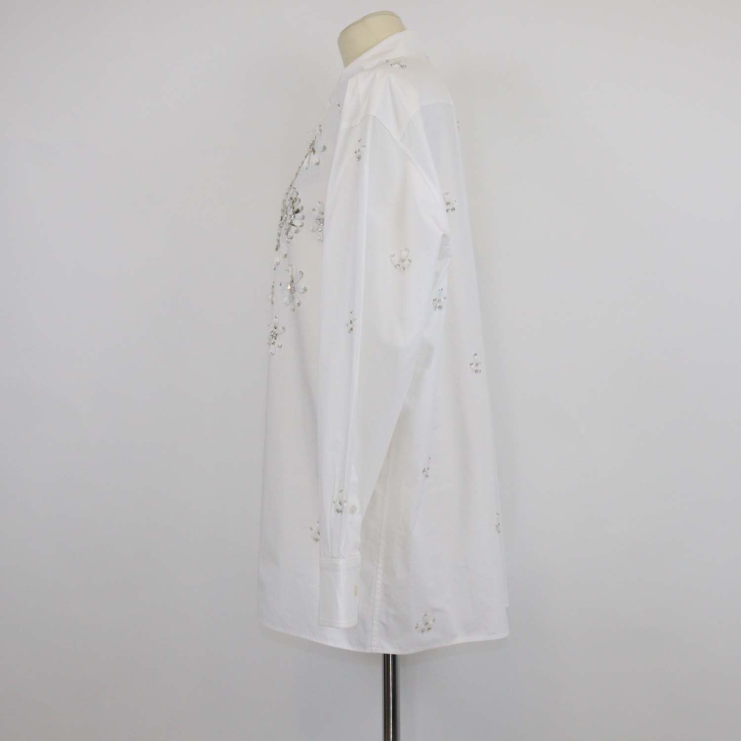 Valentino White Cotton Embroidered Embellished Long Sleeve Shirt