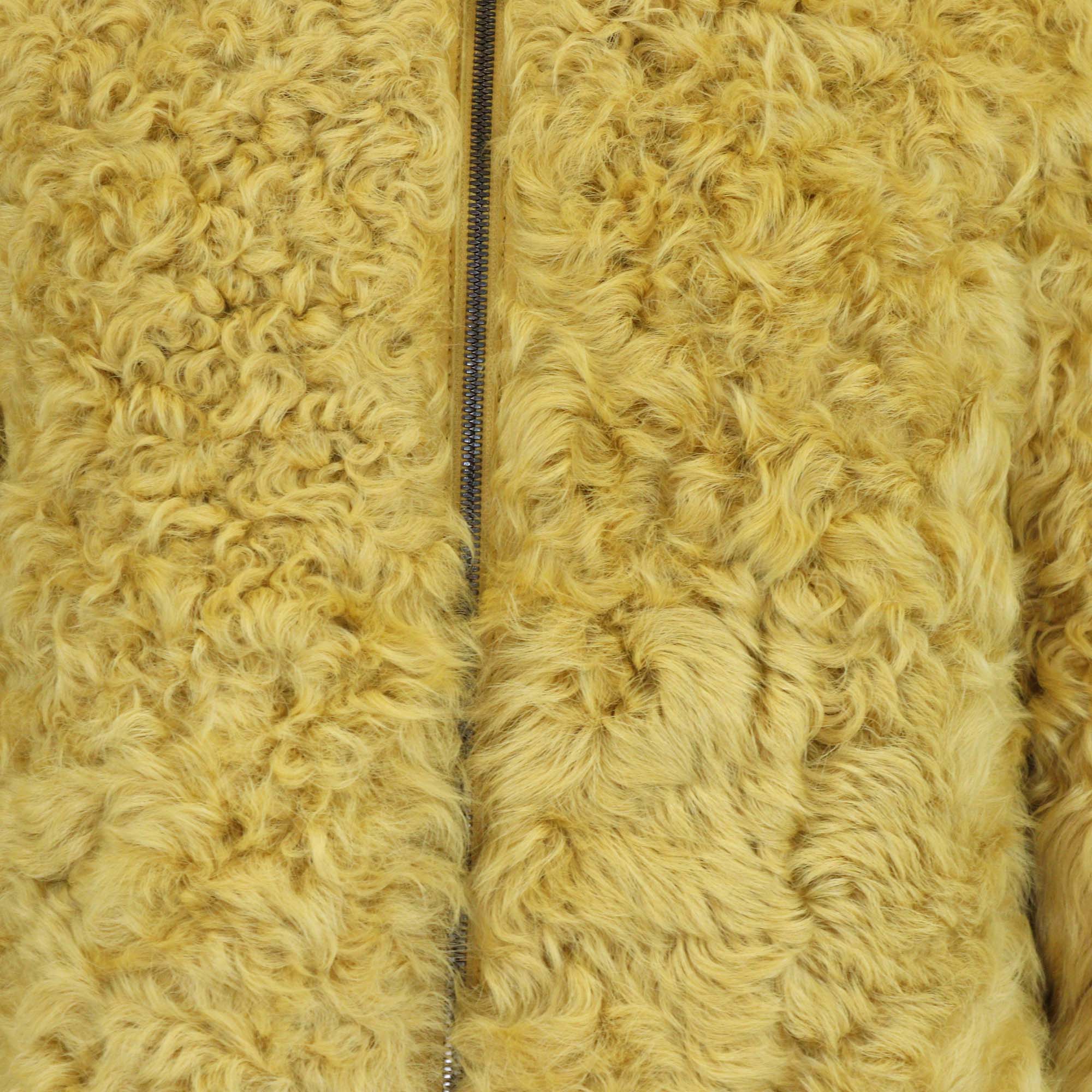 Longchamp Yellow Fur & Leather Collar Zip Front Coat