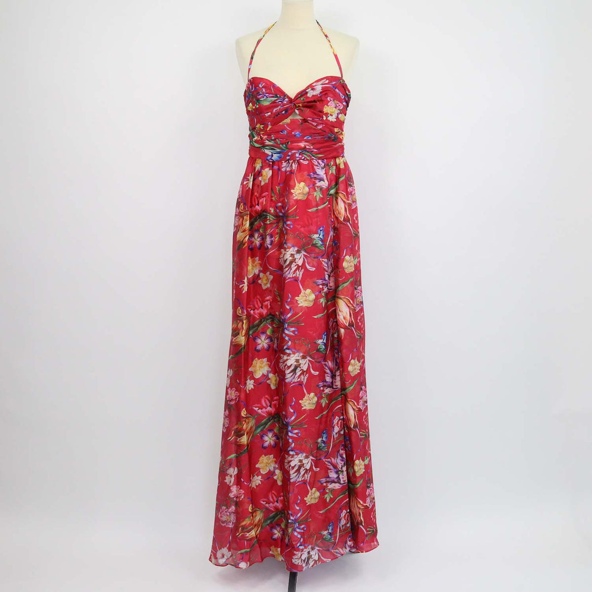 Marchesa Fuchsia,Multicolor Floral Sweetheart Cape Long Dress