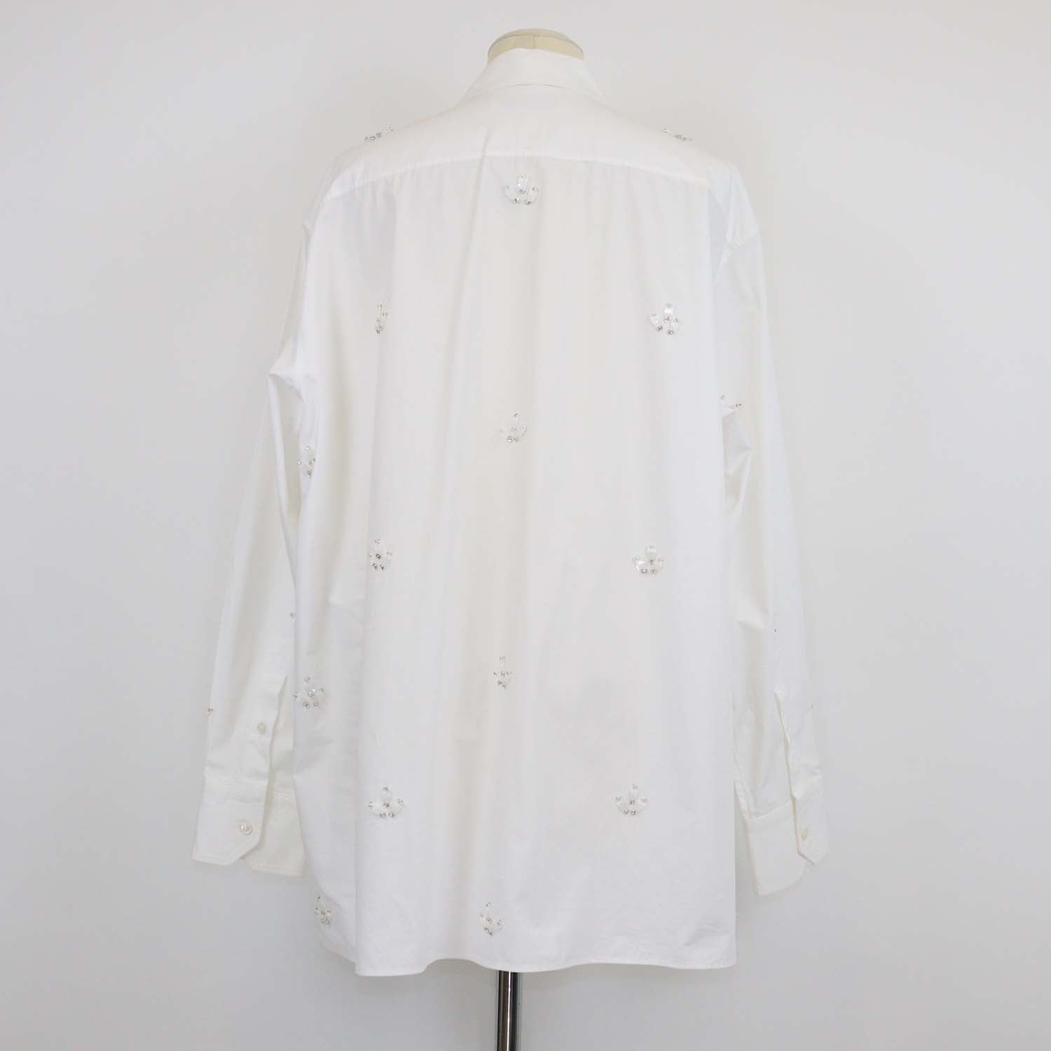 Valentino White Cotton Embroidered Embellished Long Sleeve Shirt
