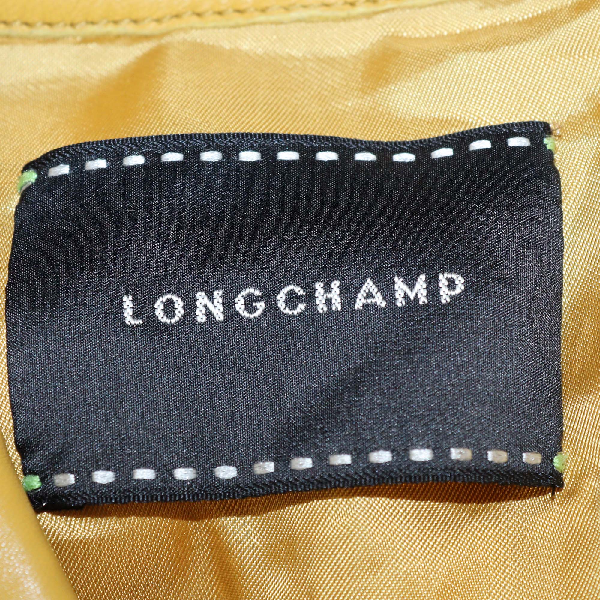 Longchamp Yellow Fur & Leather Collar Zip Front Coat