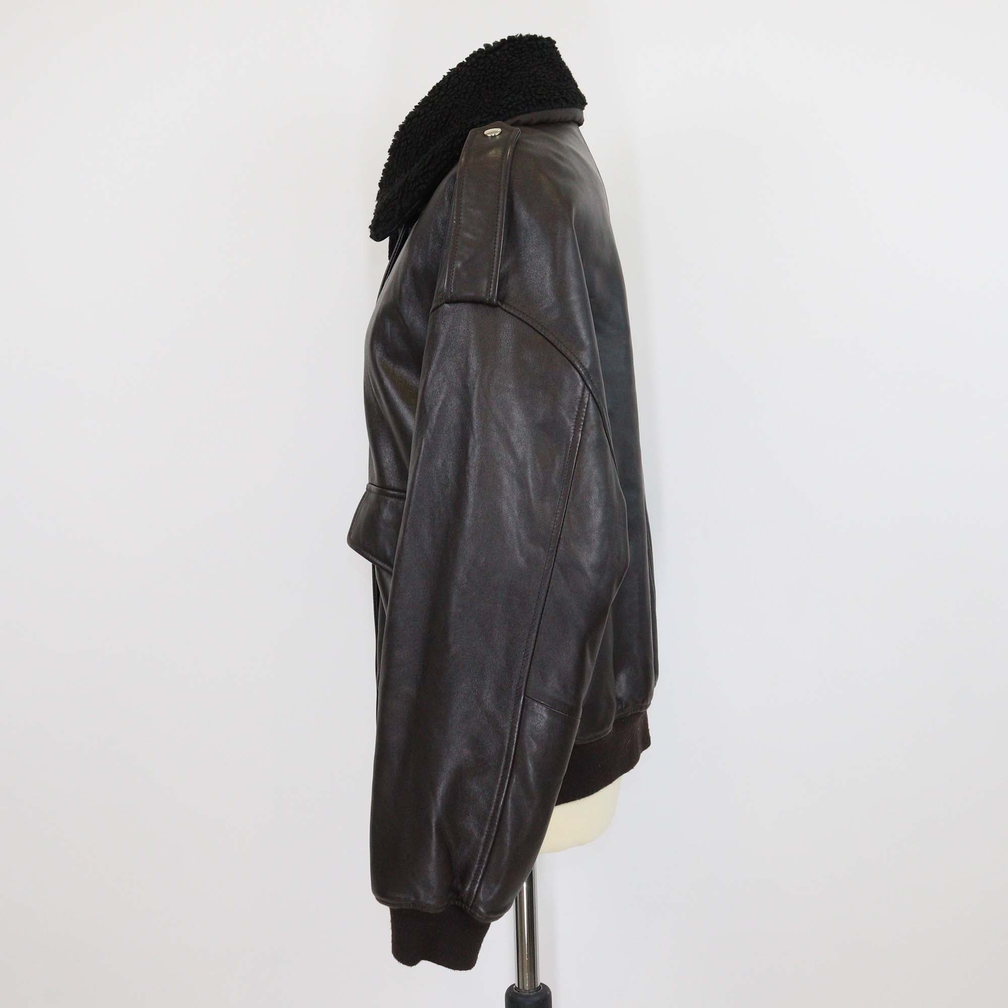 Maje Brown Leather and Detachable Shearling Collar Jacket