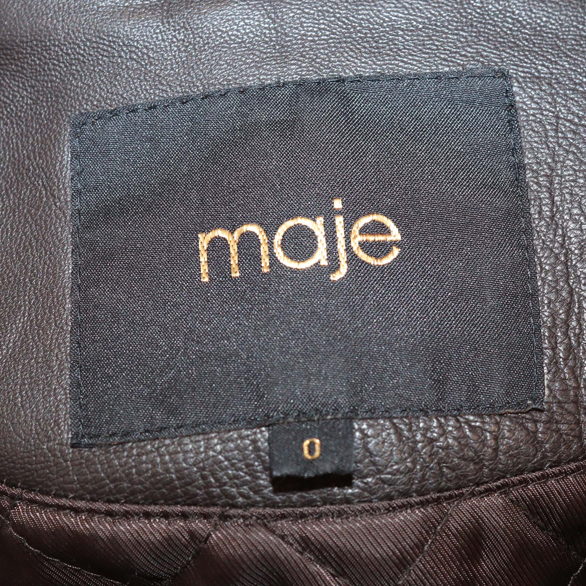 Maje Brown Leather and Detachable Shearling Collar Jacket