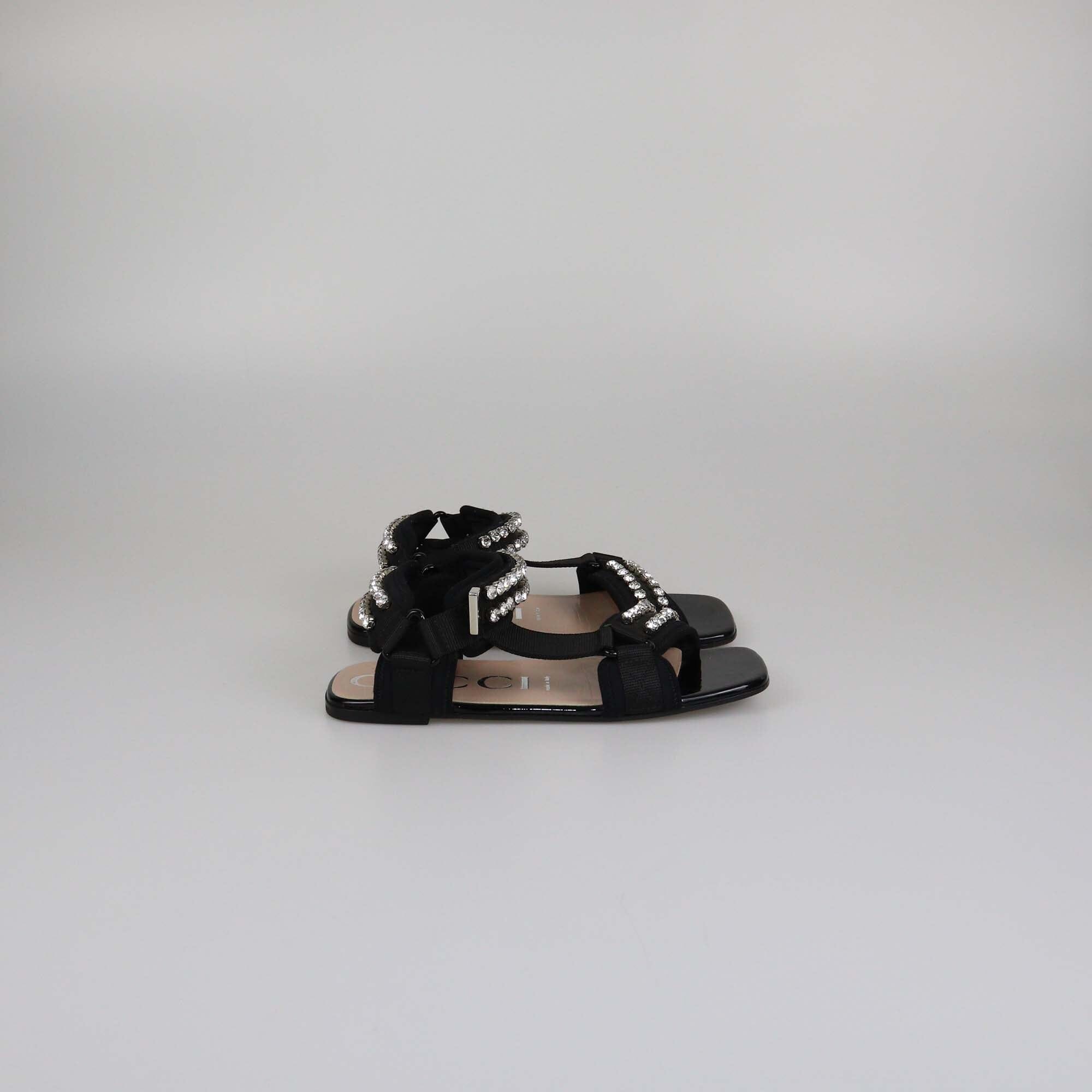 Gucci Black Crystal Embellished Shea Flat Sandals Womens Gucci