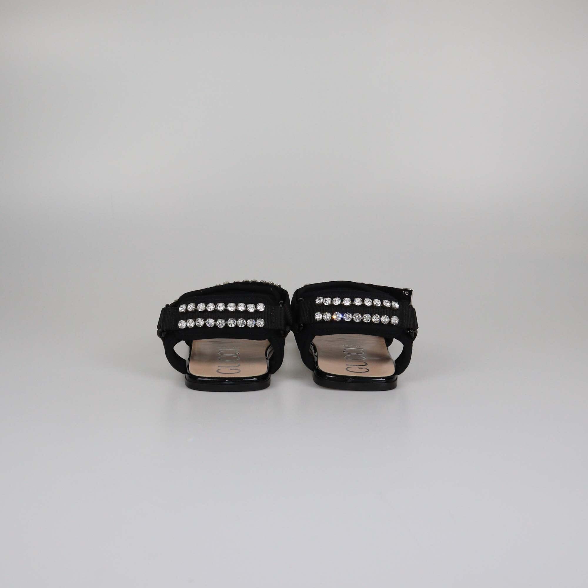 Gucci Black Crystal Embellished Shea Flat Sandals Womens Gucci