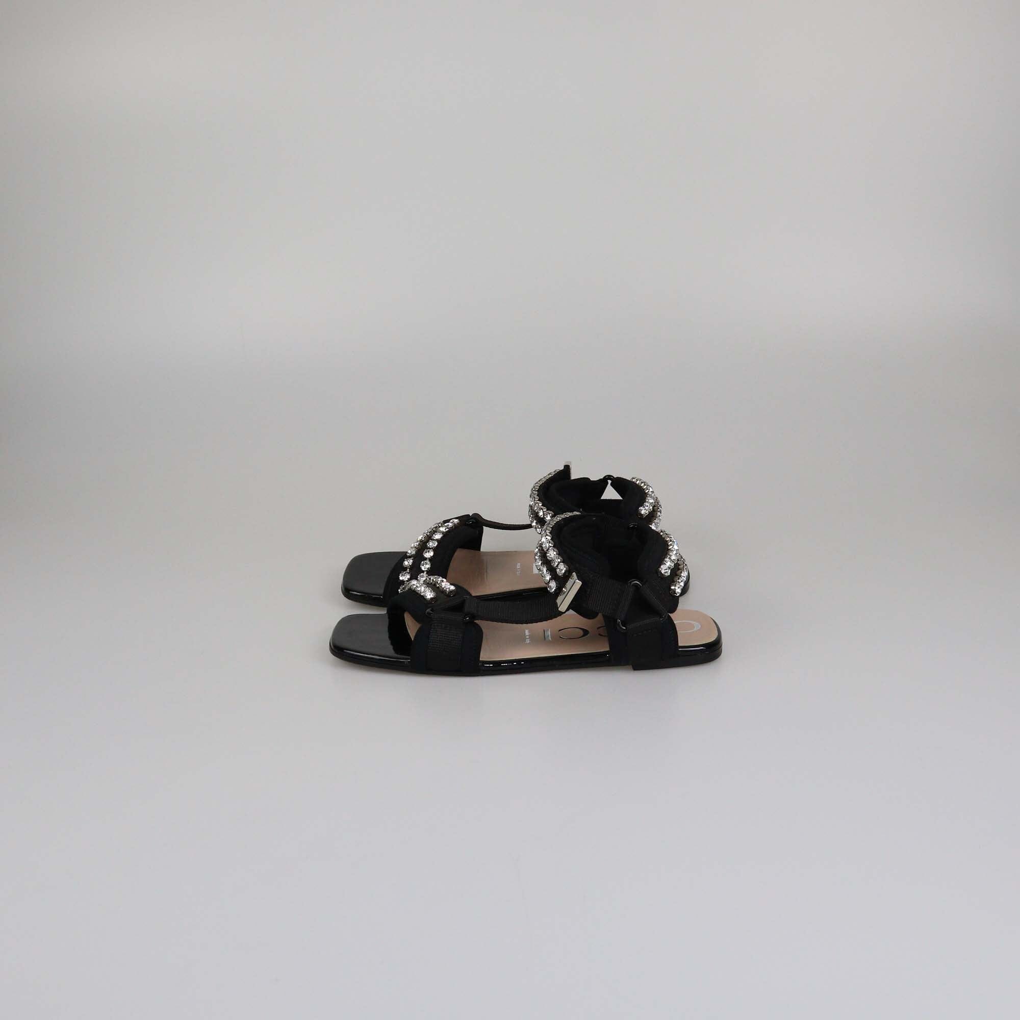 Gucci Black Crystal Embellished Shea Flat Sandals Womens Gucci