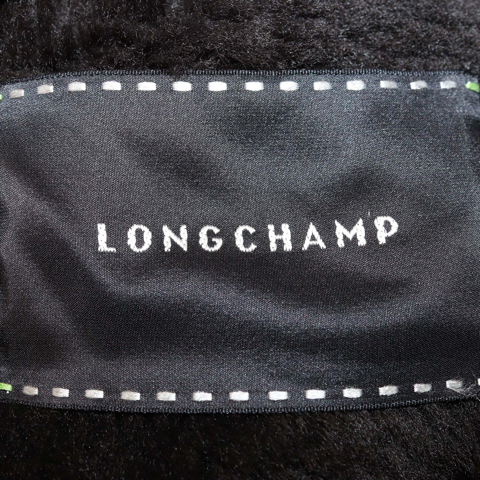 Longchamp Dark Brown Suede and Fur Zip Front Coat