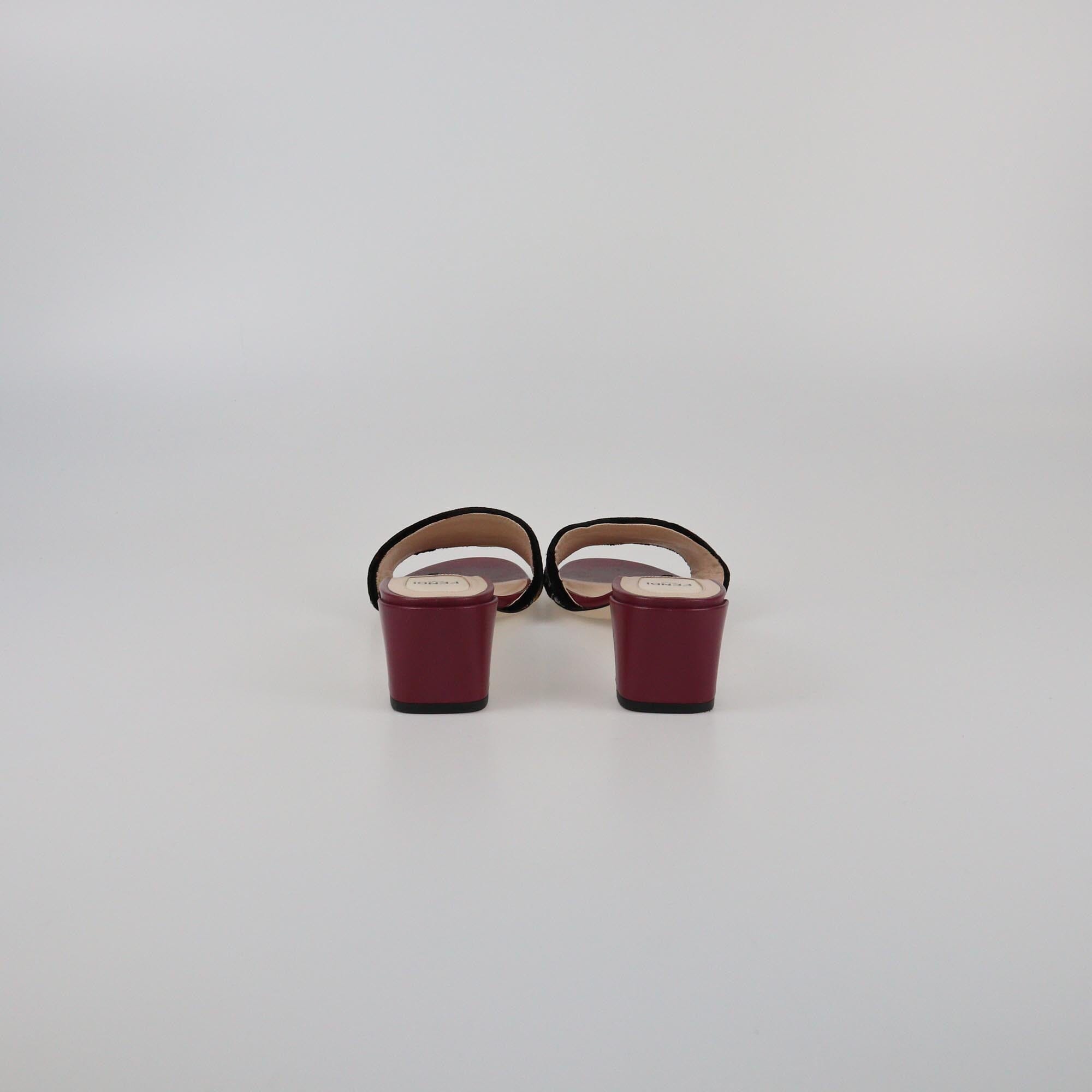 Fendi Burgundy/Multicolor FF Slide Sandals Womens Fendi