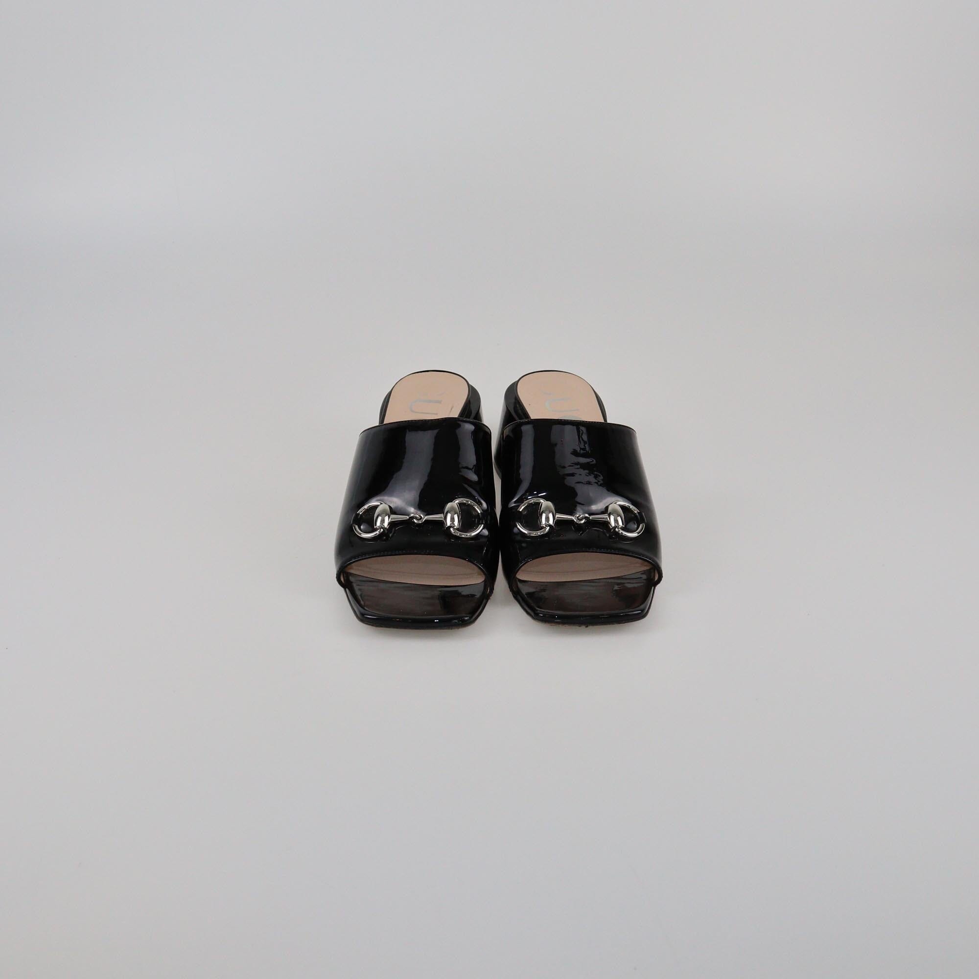 Gucci Black Lexi Horsebit Mid Heel Slide Sandals Womens Gucci