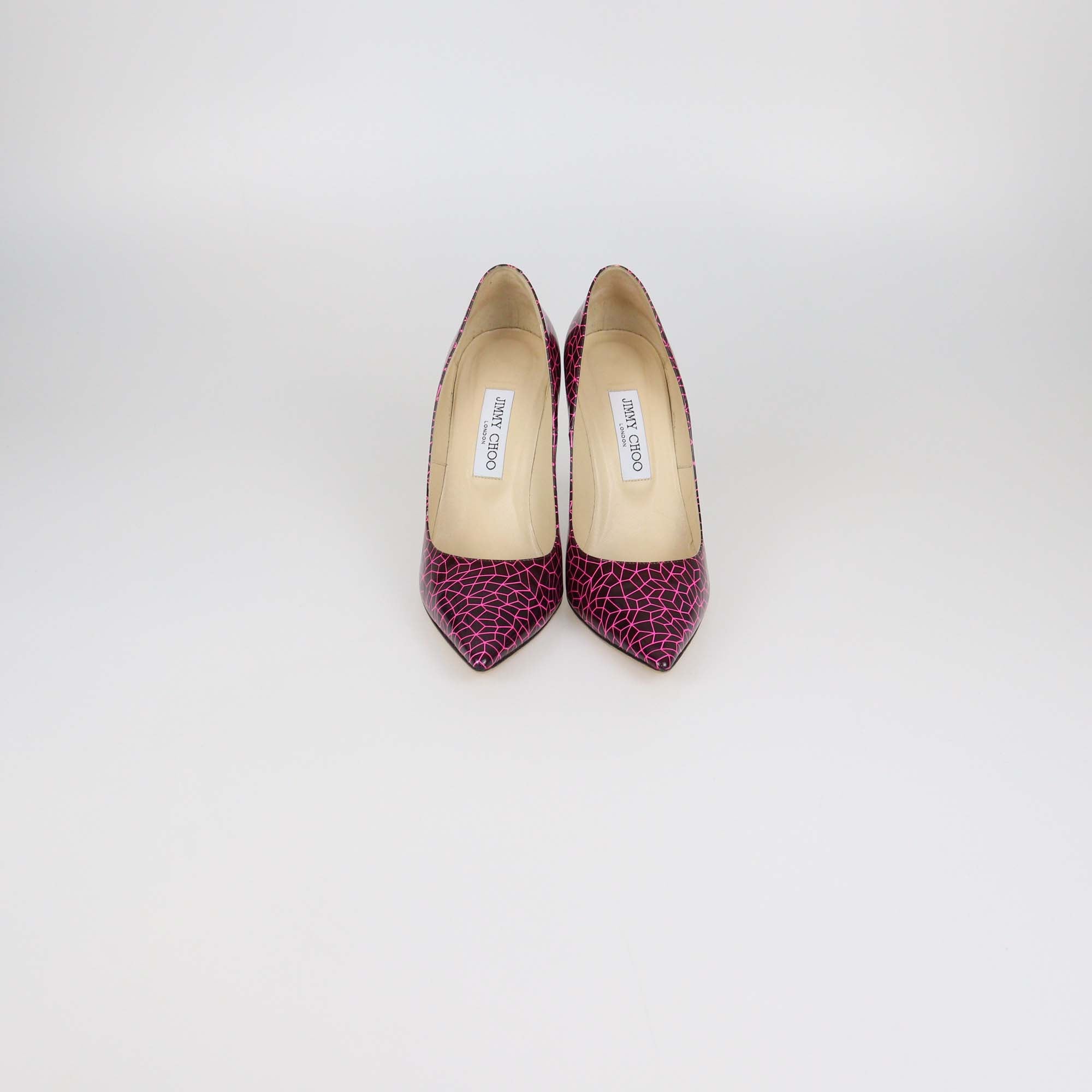 Jimmy Choo Pink/Burgundy Printed Patent Leather Love Pointed Toe Pumps